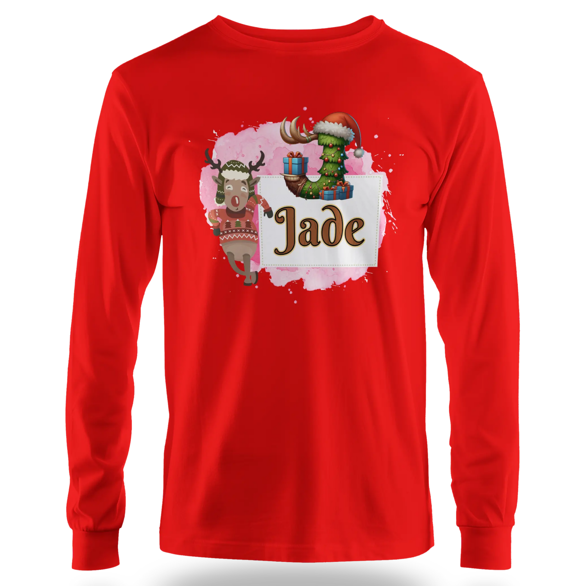 T-shirt personnalisé motif cerf de Noël pour fille - Initiale et prénom - MiniLook