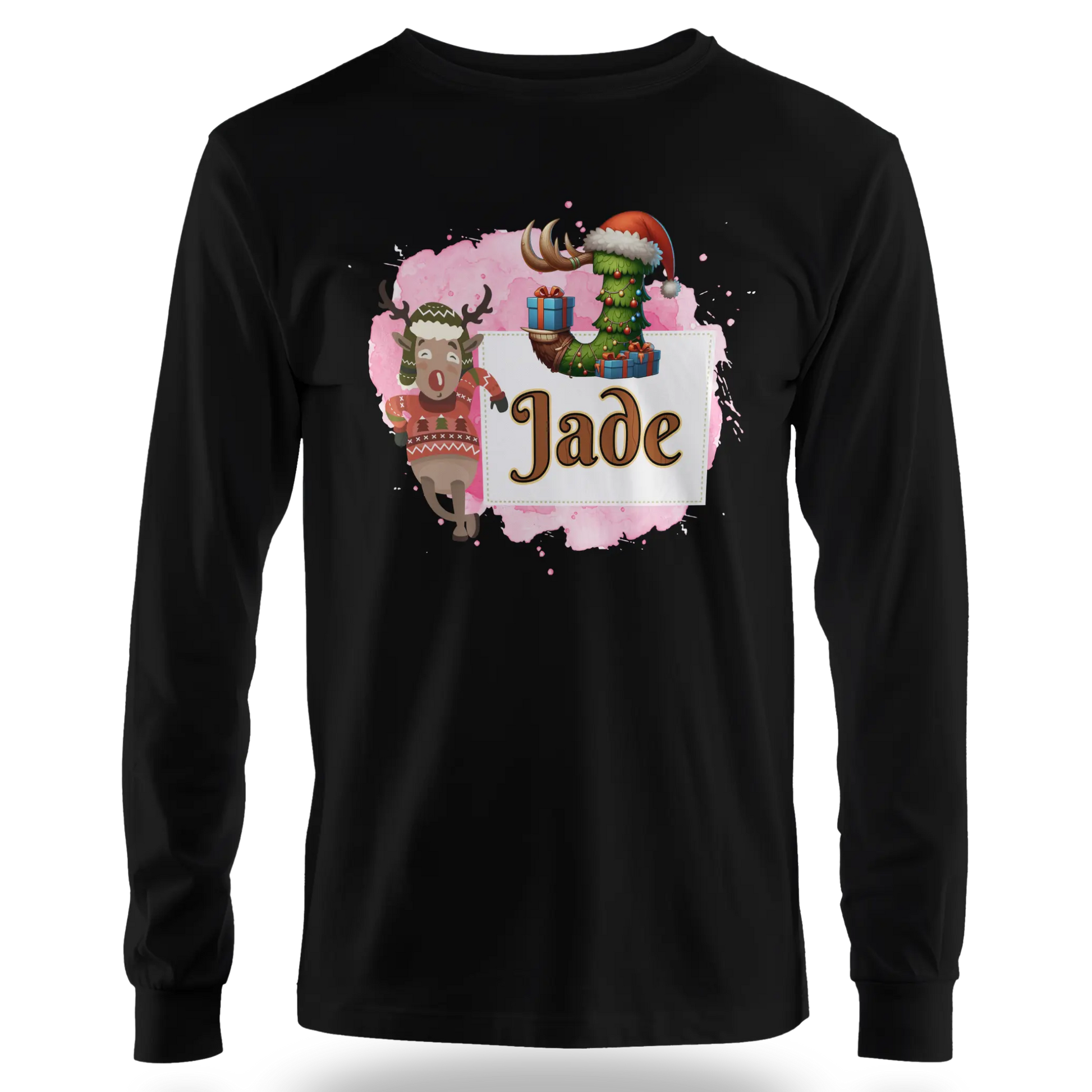 T-shirt personnalisé motif cerf de Noël pour fille - Initiale et prénom - MiniLook