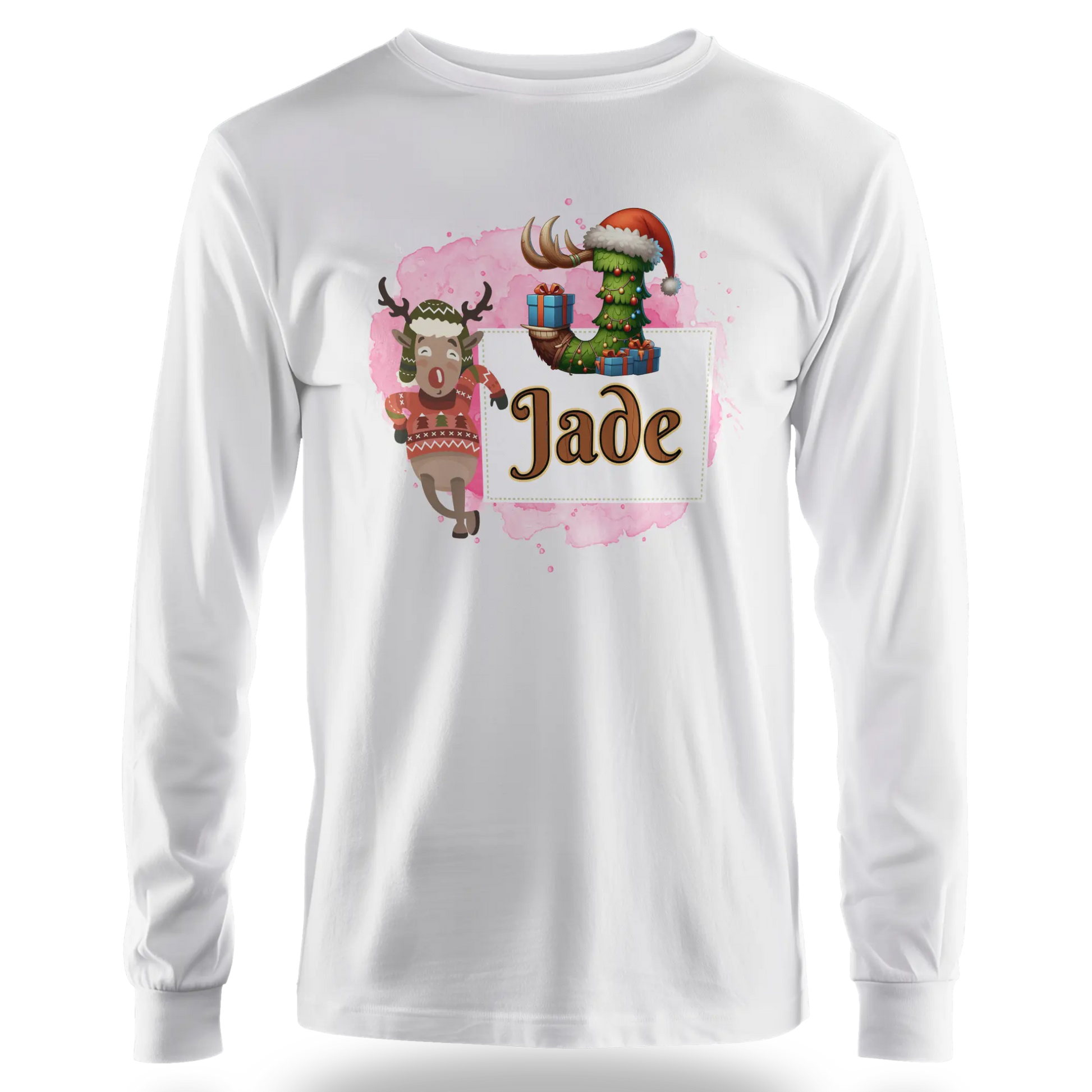 T-shirt personnalisé motif cerf de Noël pour fille - Initiale et prénom - MiniLook