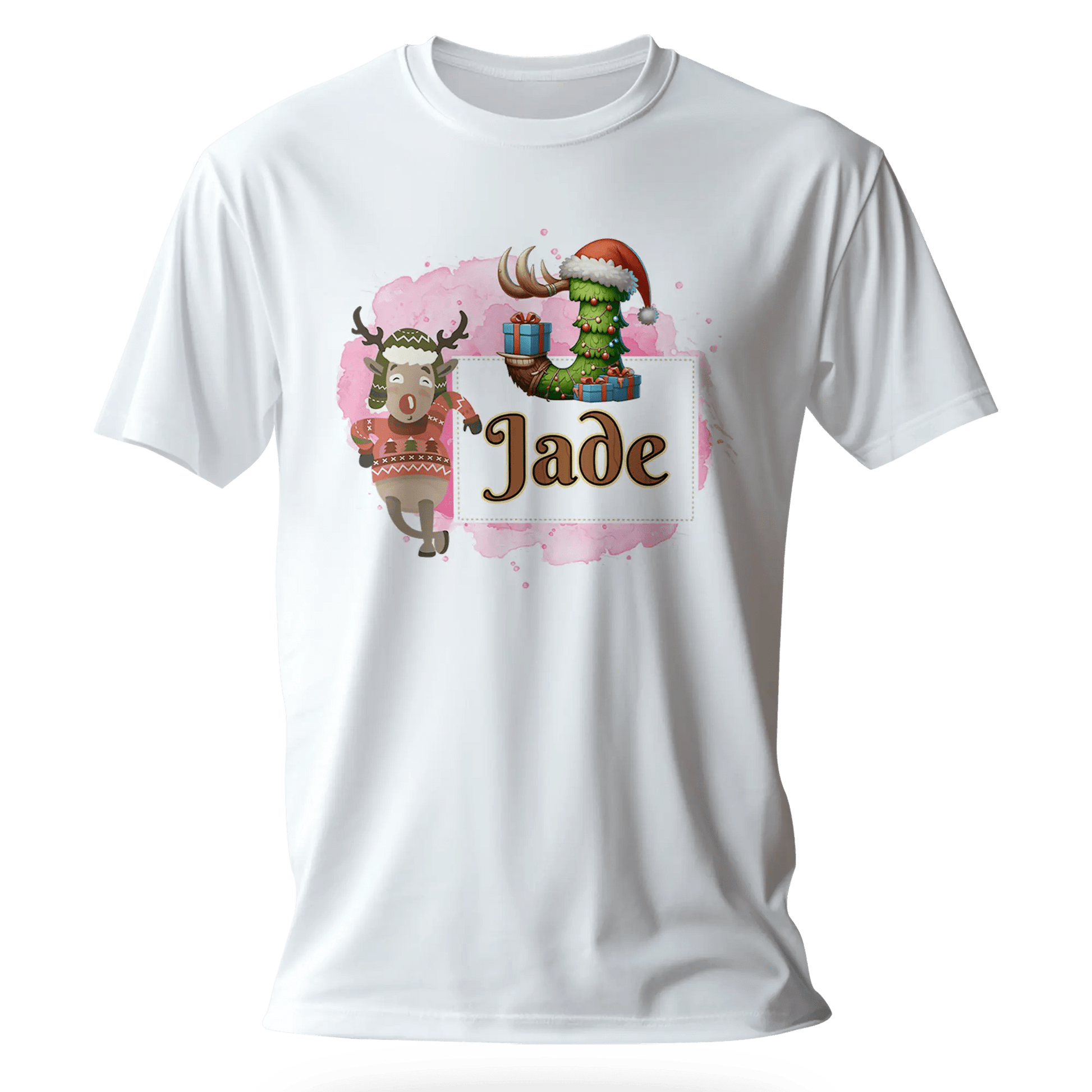 T-shirt personnalisé motif cerf de Noël pour fille - Initiale et prénom - MiniLook