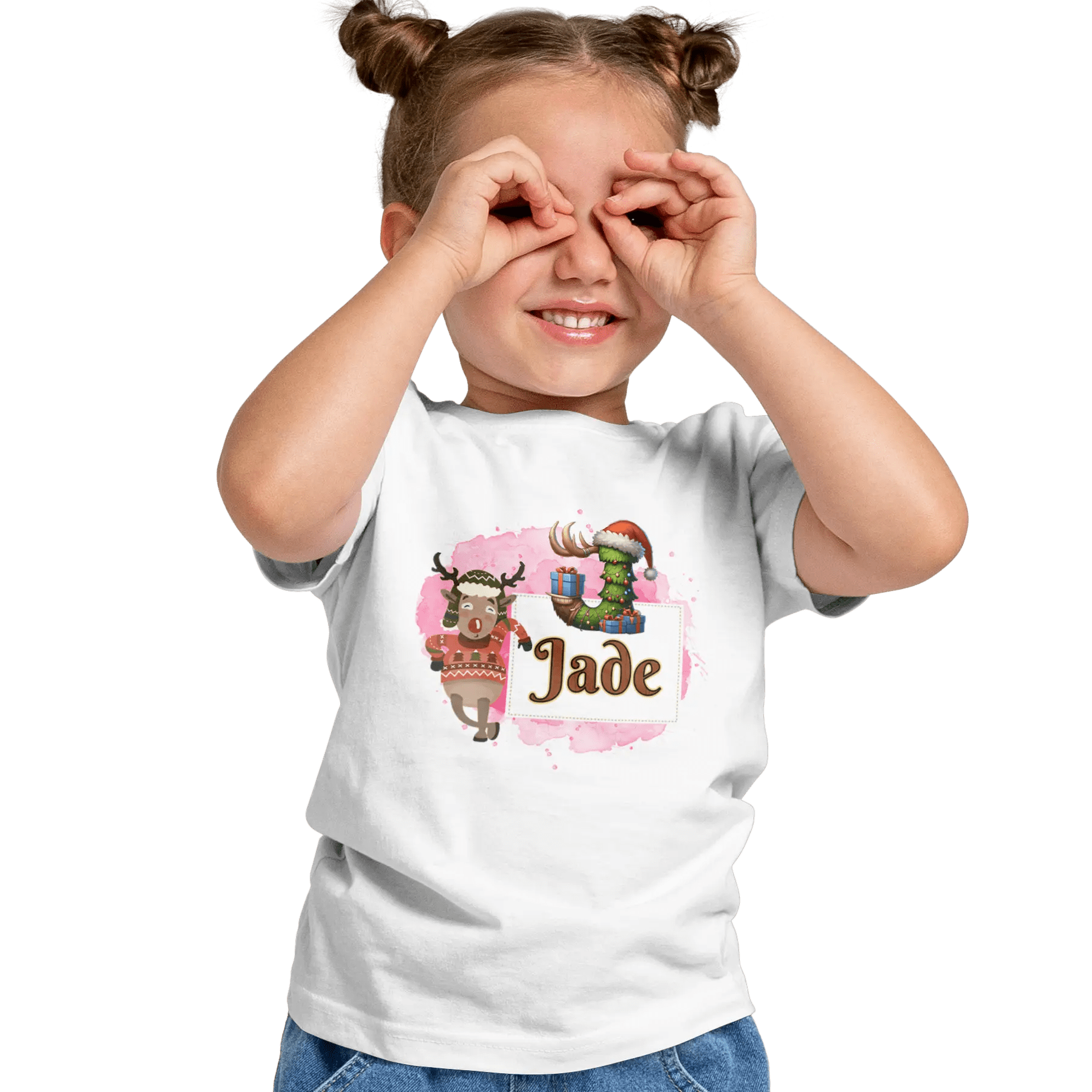 T-shirt personnalisé motif cerf de Noël pour fille - Initiale et prénom - MiniLook