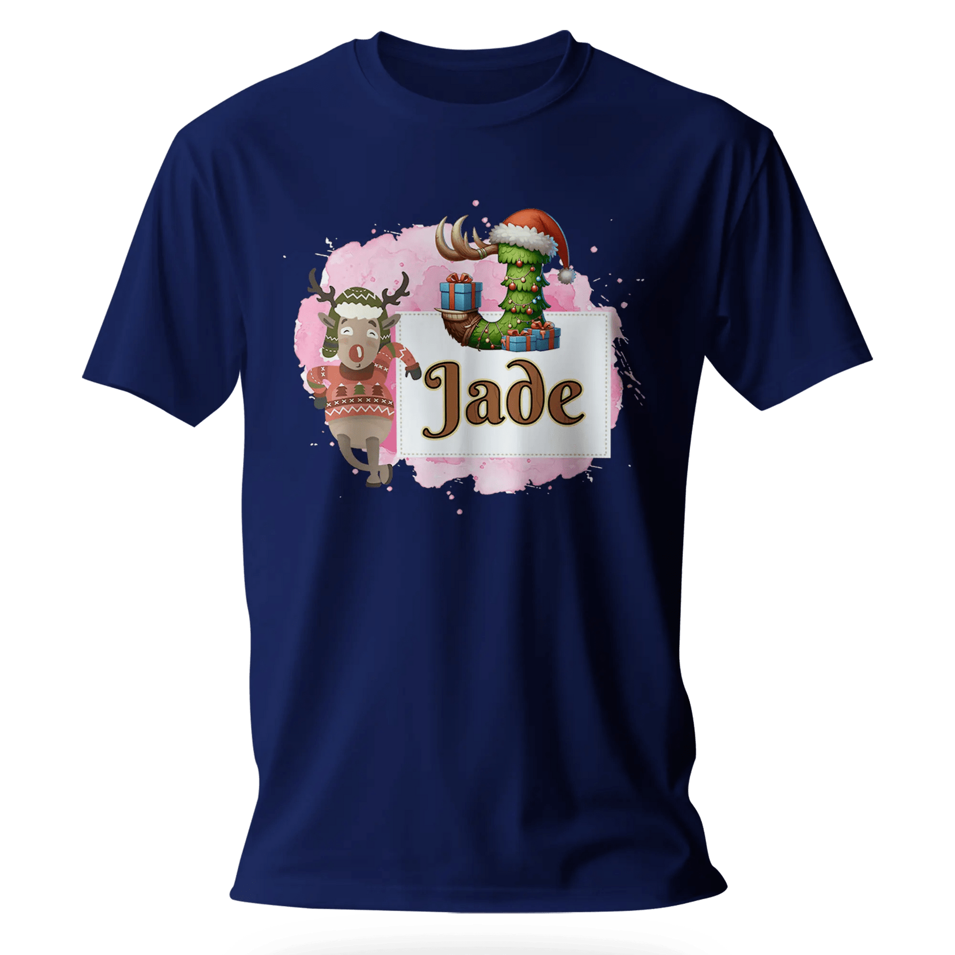 T-shirt personnalisé motif cerf de Noël pour fille - Initiale et prénom - MiniLook