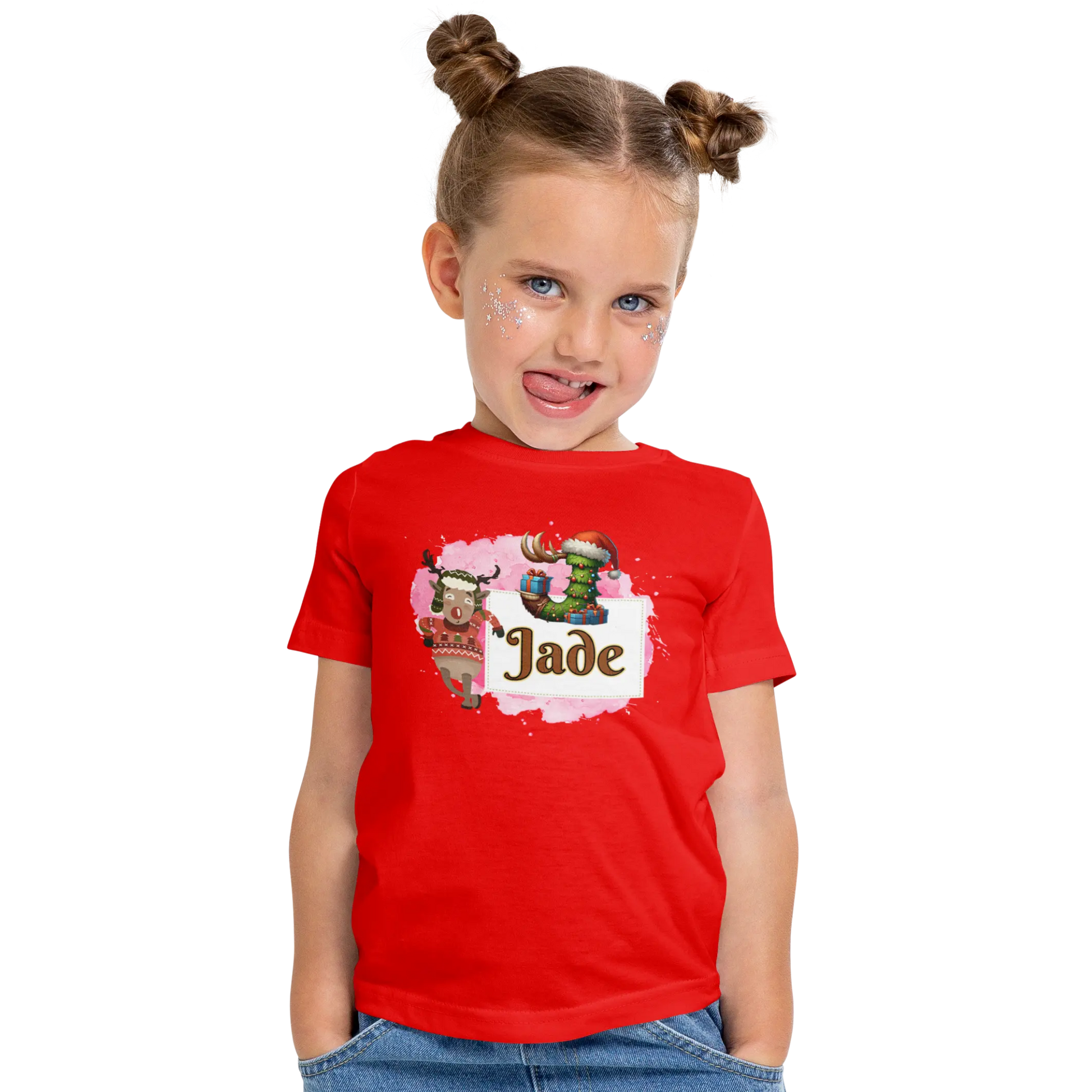 T-shirt personnalisé motif cerf de Noël pour fille - Initiale et prénom - MiniLook