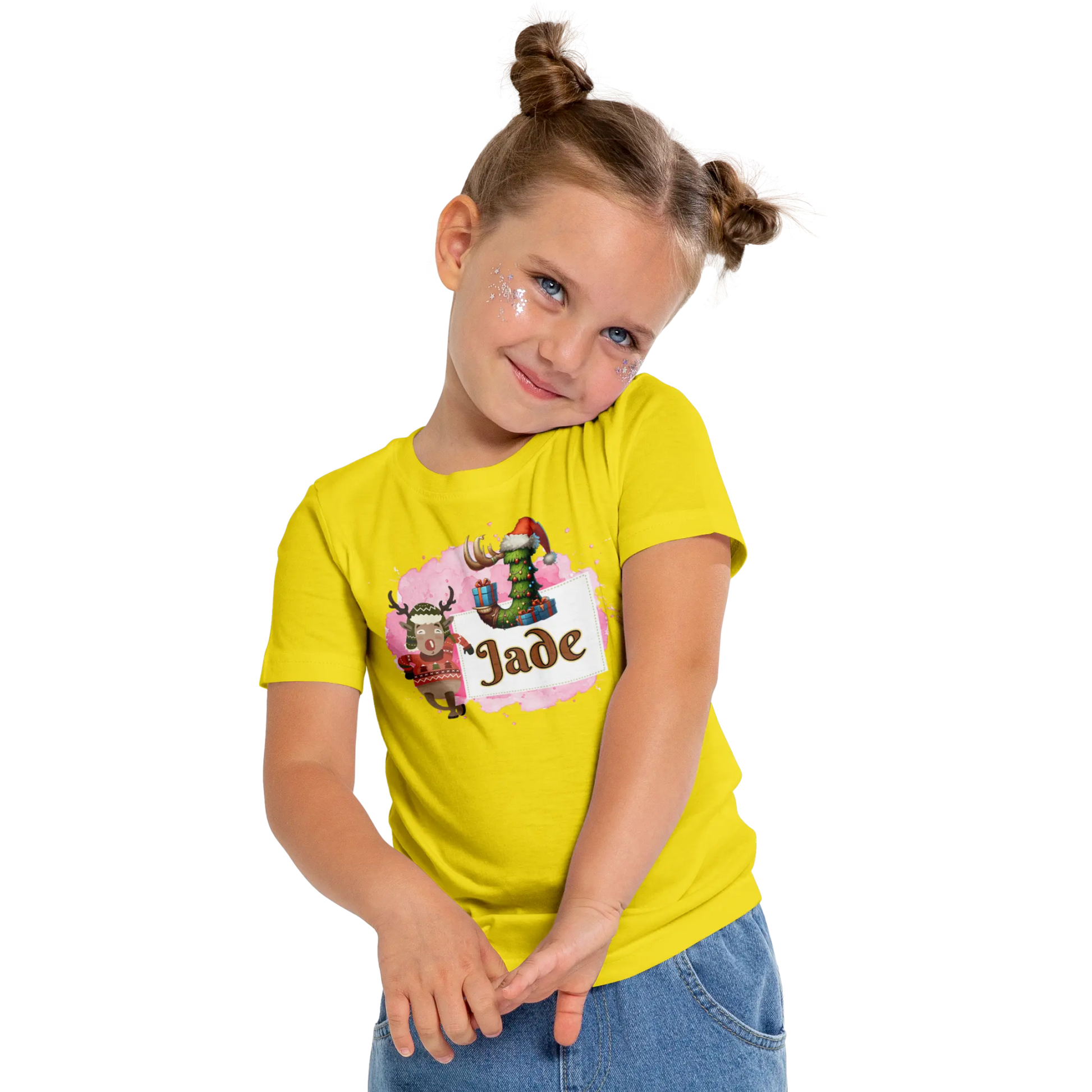 T-shirt personnalisé motif cerf de Noël pour fille - Initiale et prénom - MiniLook