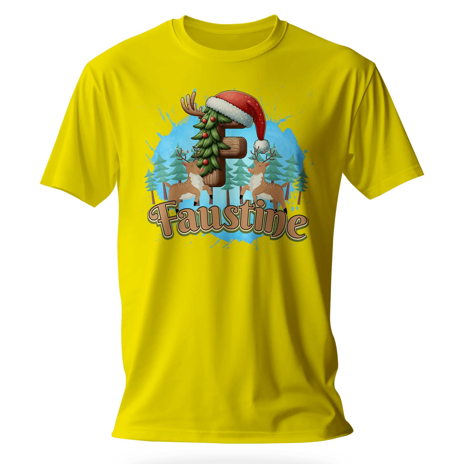 T-Shirt Personnalisé Motif Cerf & Sapin de Noël Pour Fille - Initiale et Prénom - MiniLook