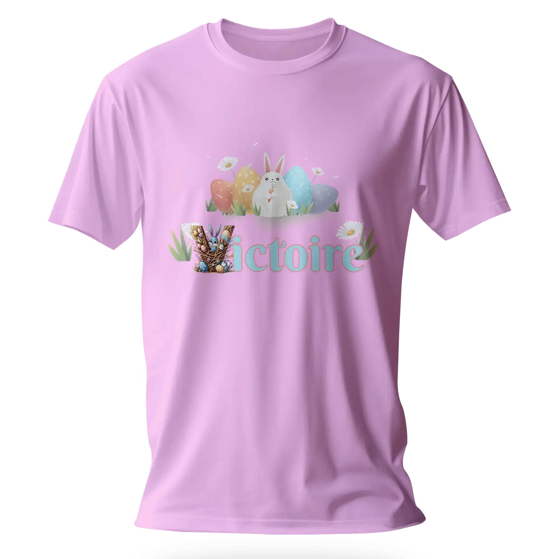 T-shirt personnalisé motif fleurs et lapins de Pâques pour filles - Prénom - MiniLook