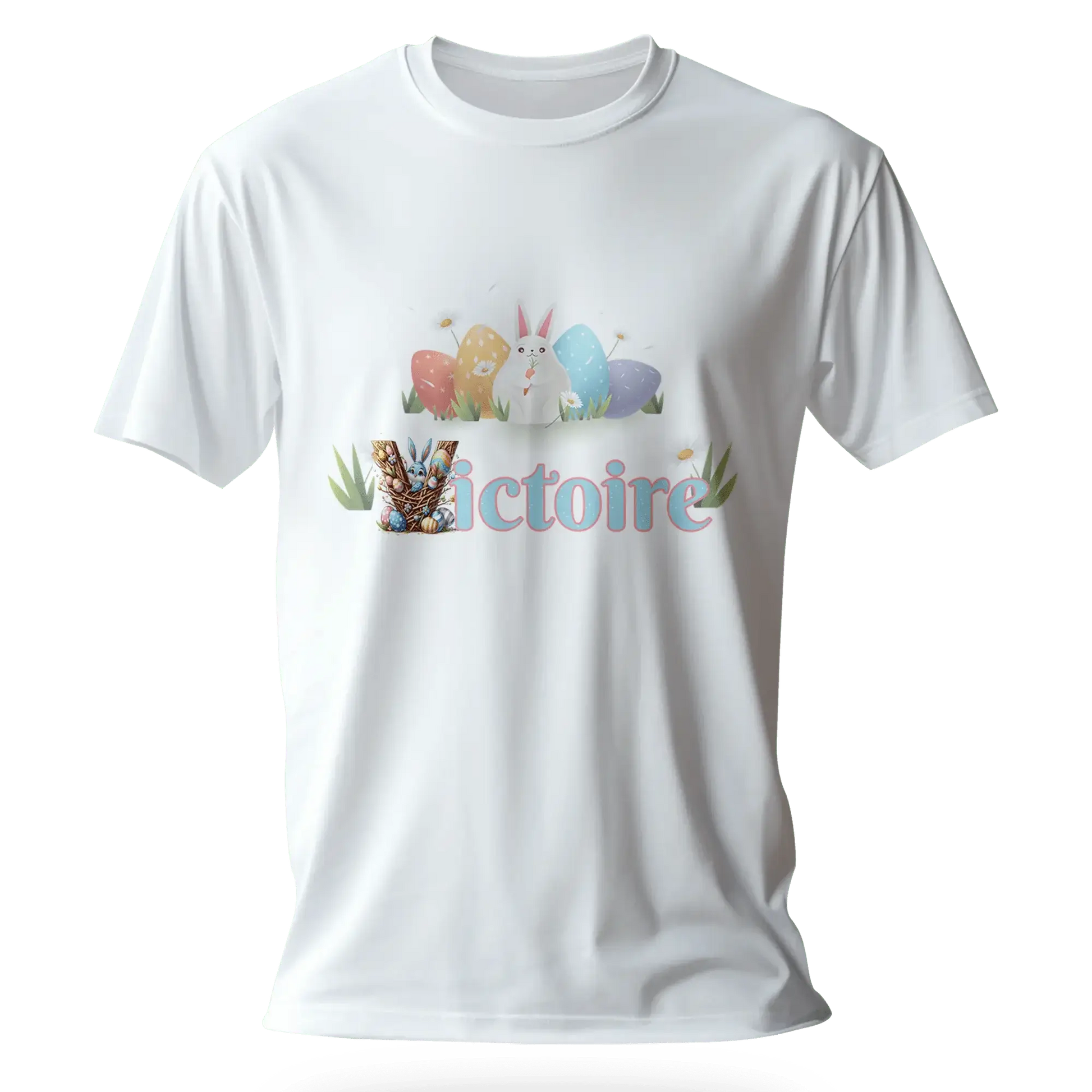 T-shirt personnalisé motif fleurs et lapins de Pâques pour filles - Prénom - MiniLook