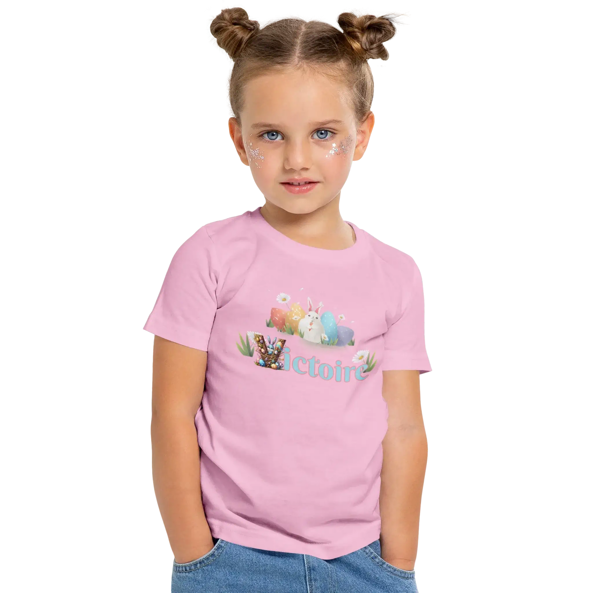 T-shirt personnalisé motif fleurs et lapins de Pâques pour filles - Prénom - MiniLook