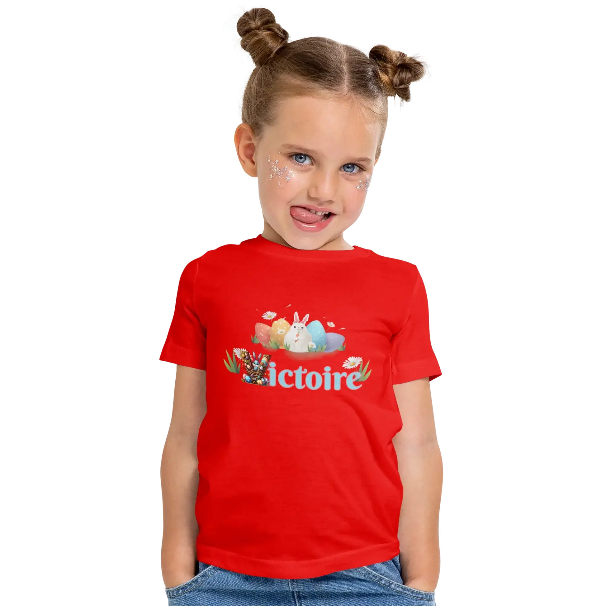 T-shirt personnalisé motif fleurs et lapins de Pâques pour filles - Prénom - MiniLook