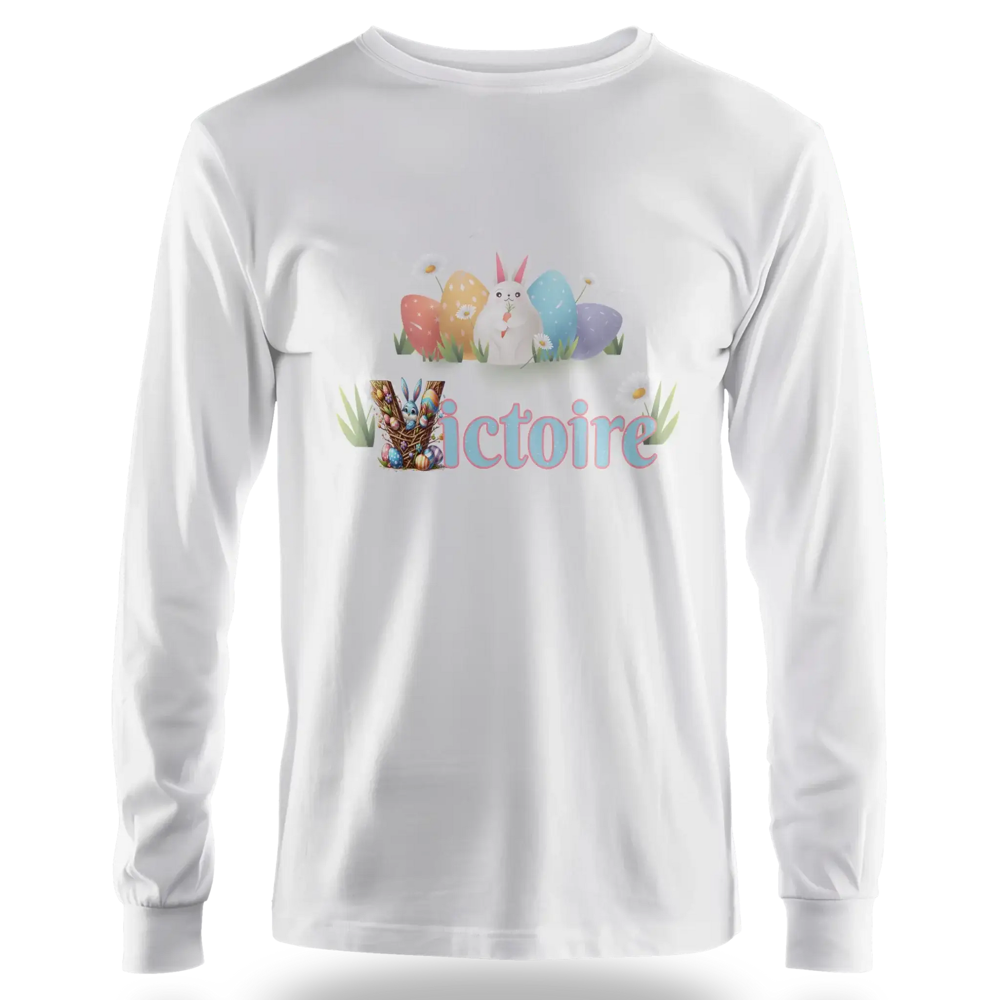 T-shirt personnalisé motif fleurs et lapins de Pâques pour filles - Prénom - MiniLook