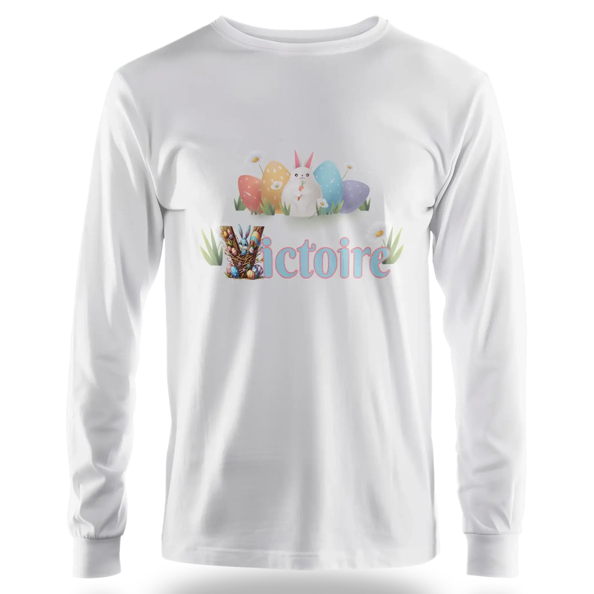 T-shirt personnalisé motif fleurs et lapins de Pâques pour filles - Prénom - MiniLook