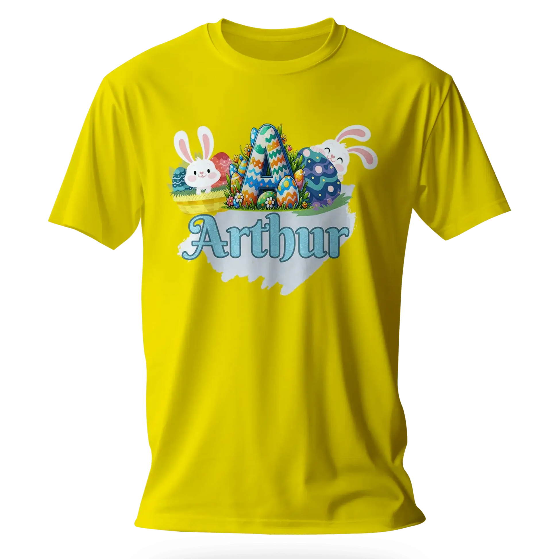 T-shirt personnalisé motif lapin de Pâques et seau de bonbons - Initiale et Prénom - MiniLook