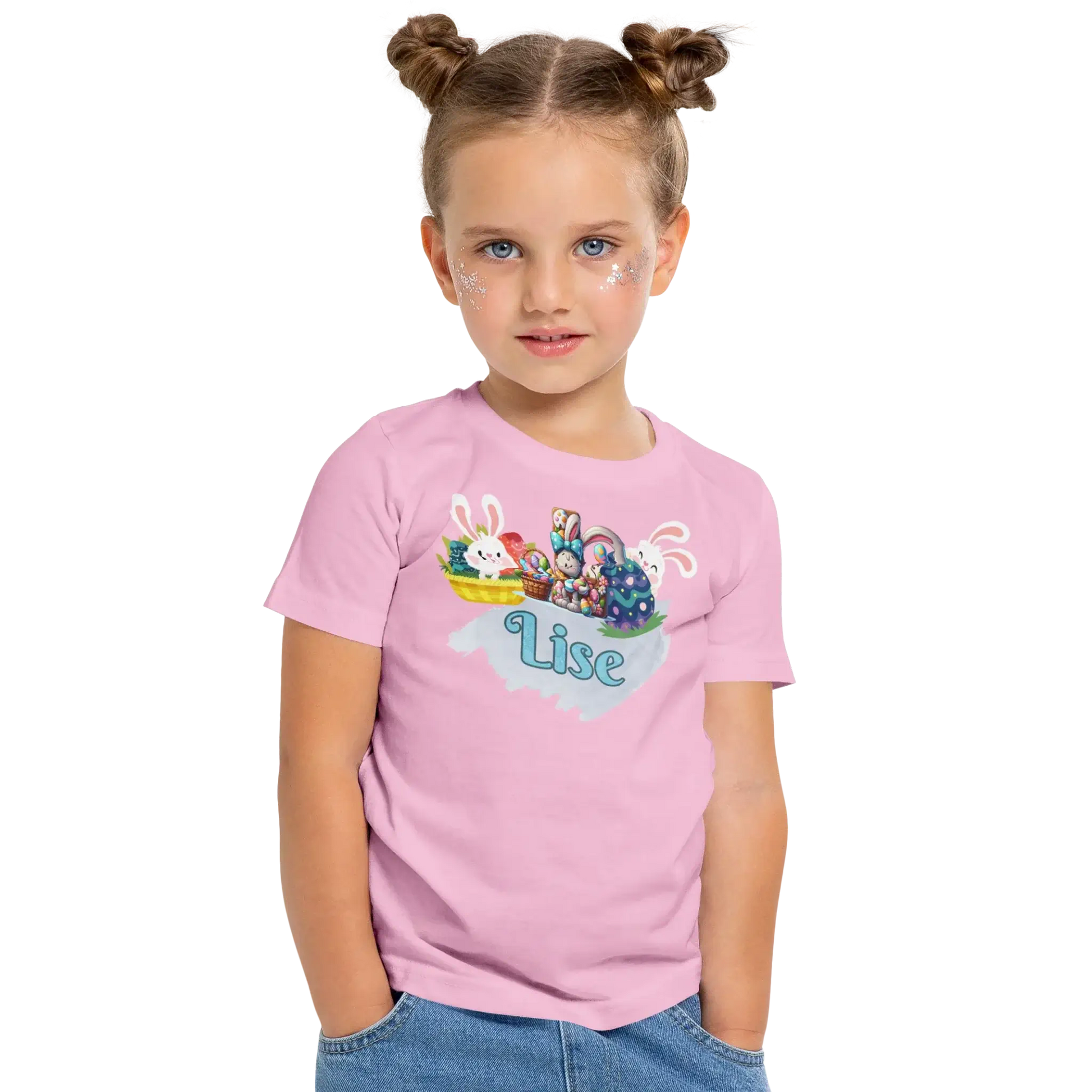 T-shirt personnalisé motif lapin de Pâques et seau de bonbons pour filles - Initiale et Prénom - MiniLook