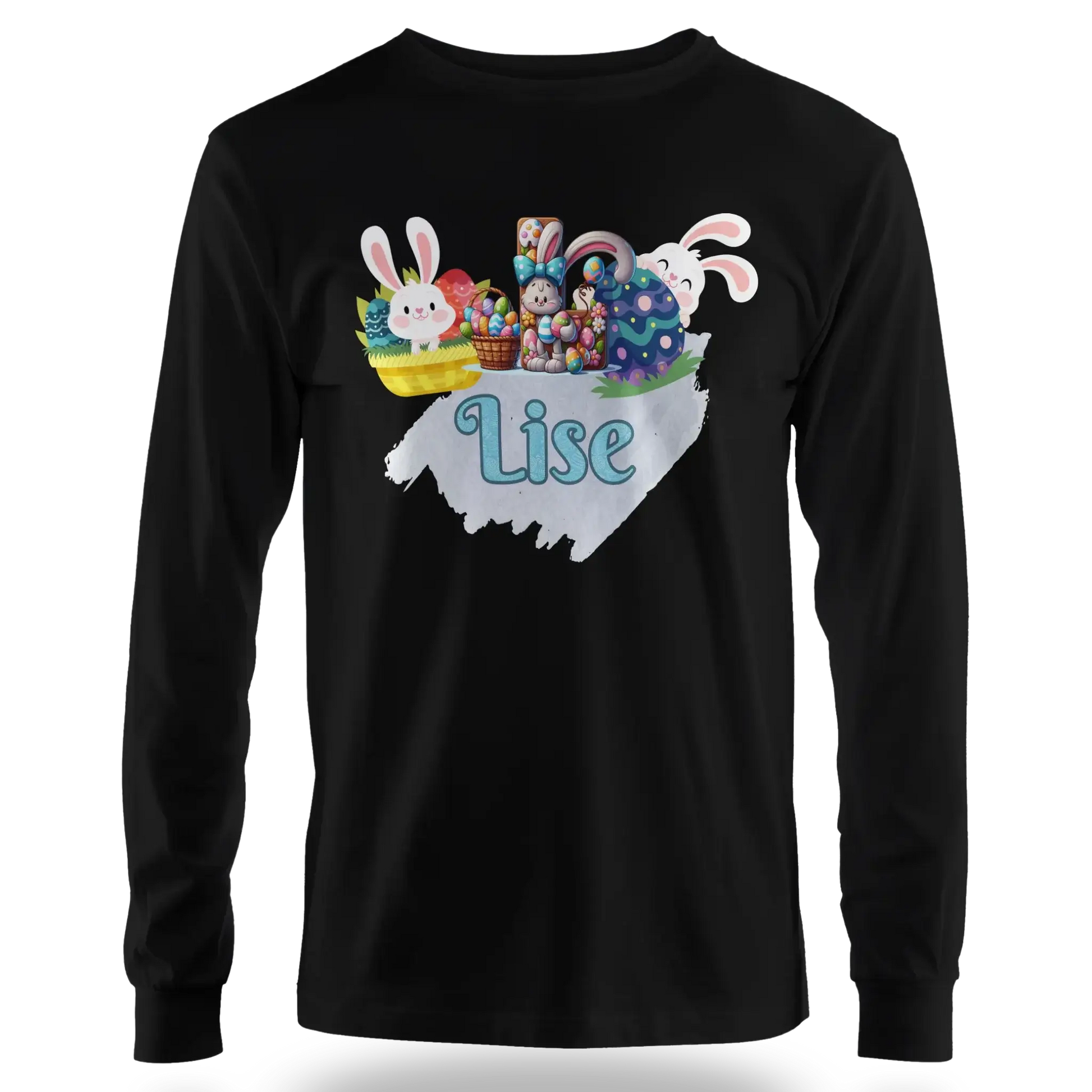 T-shirt personnalisé motif lapin de Pâques et seau de bonbons pour filles - Initiale et Prénom - MiniLook