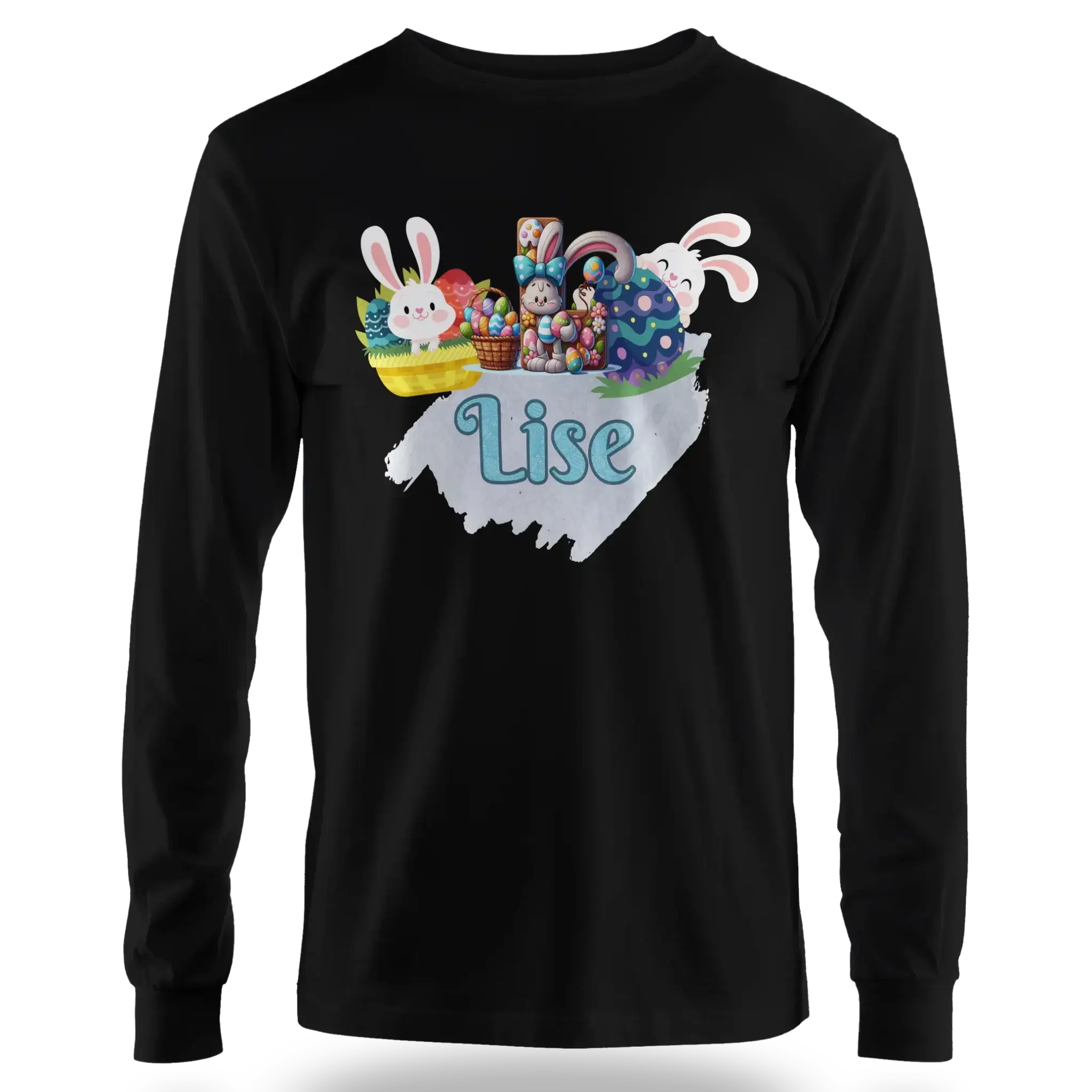 T-shirt personnalisé motif lapin de Pâques et seau de bonbons pour filles - Initiale et Prénom - MiniLook