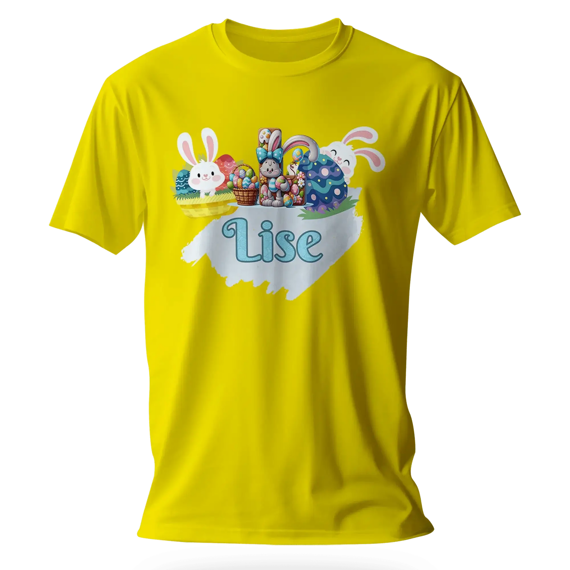 T-shirt personnalisé motif lapin de Pâques et seau de bonbons pour filles - Initiale et Prénom - MiniLook