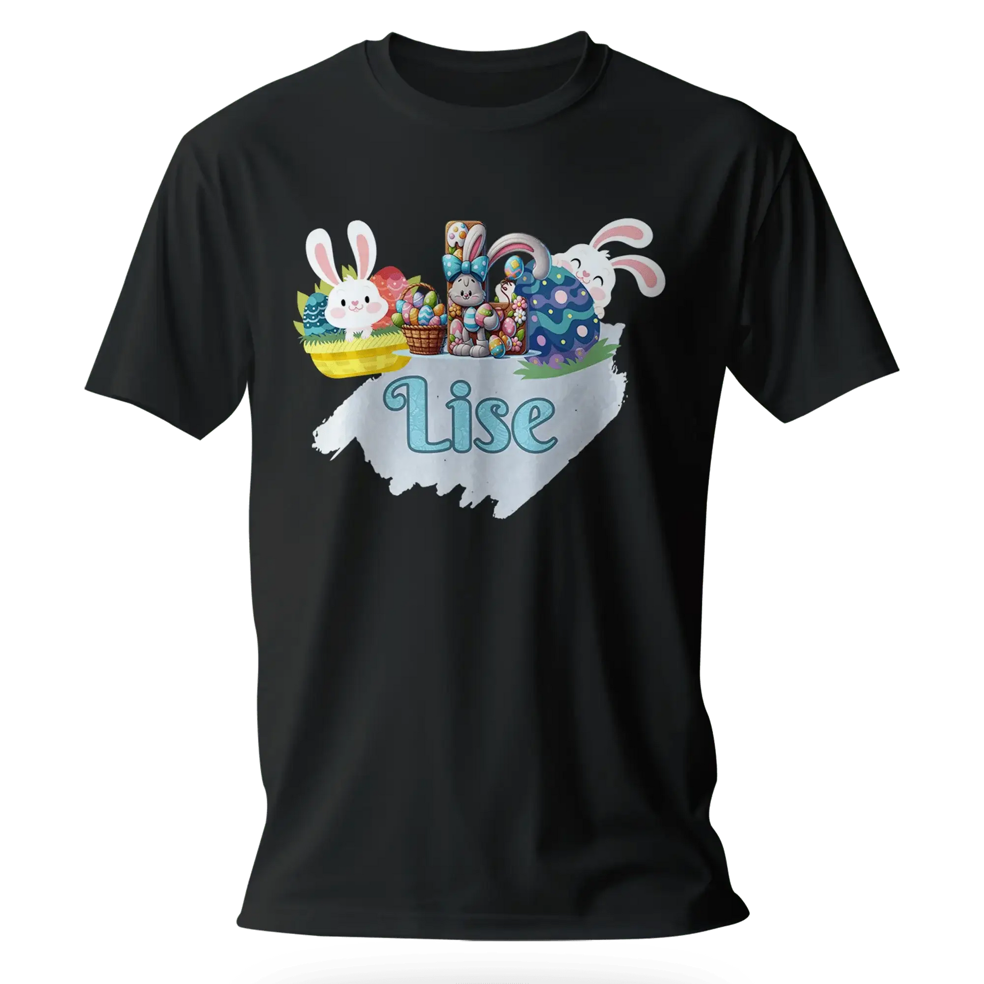 T-shirt personnalisé motif lapin de Pâques et seau de bonbons pour filles - Initiale et Prénom - MiniLook