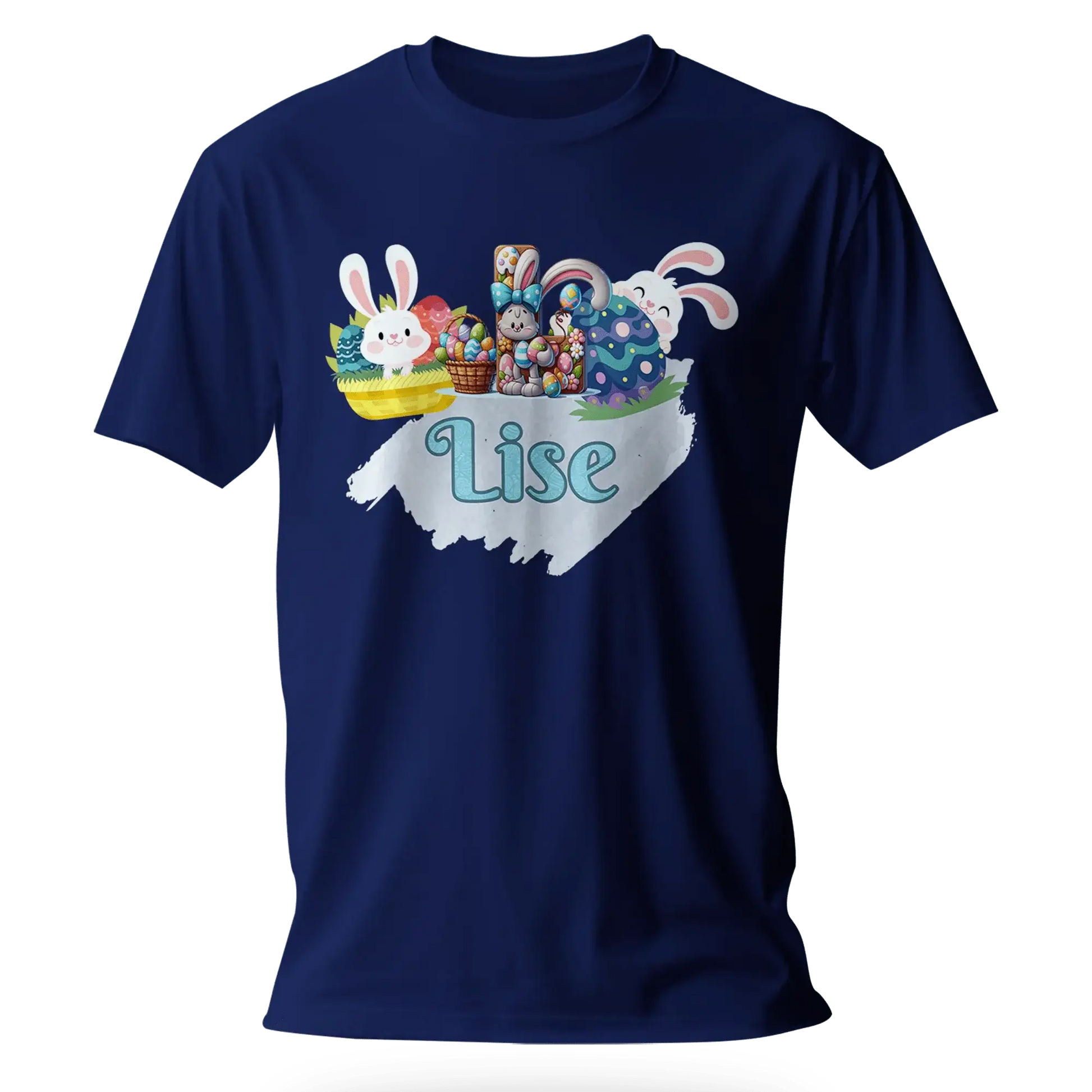 T-shirt personnalisé motif lapin de Pâques et seau de bonbons pour filles - Initiale et Prénom - MiniLook