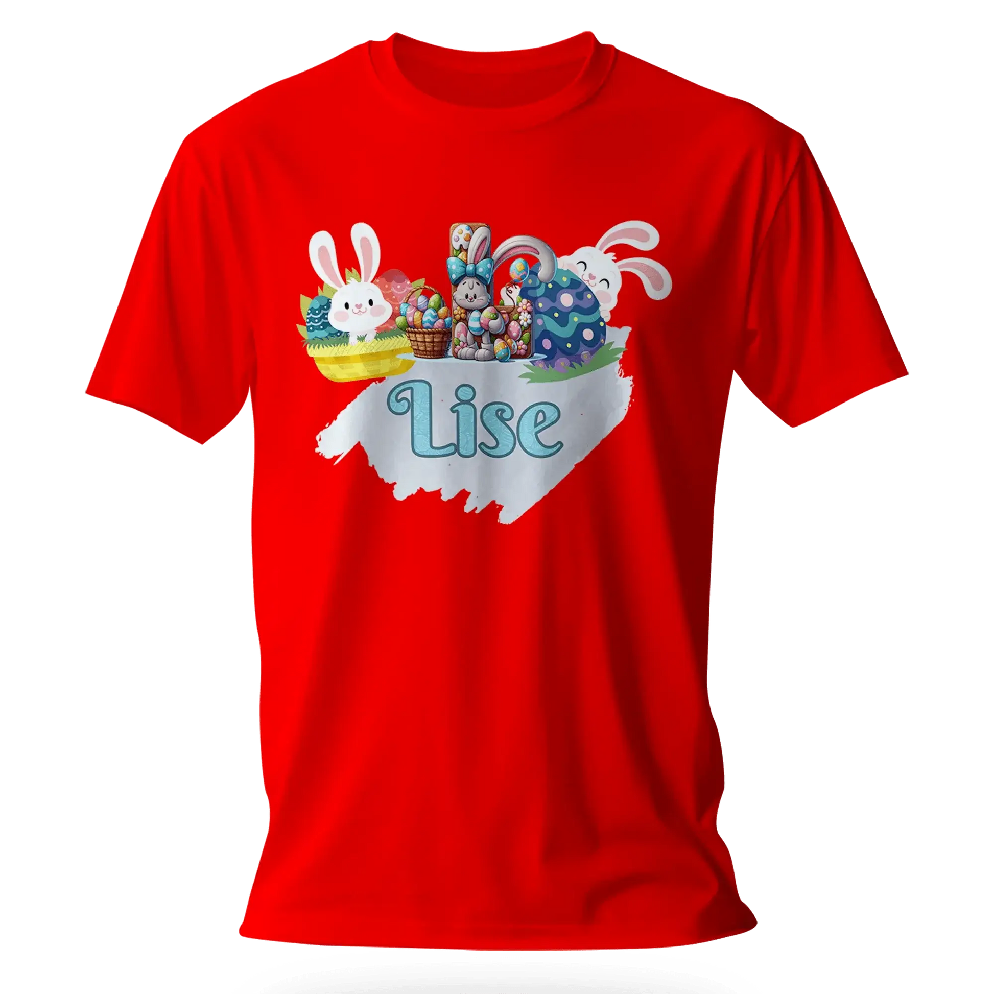 T-shirt personnalisé motif lapin de Pâques et seau de bonbons pour filles - Initiale et Prénom - MiniLook