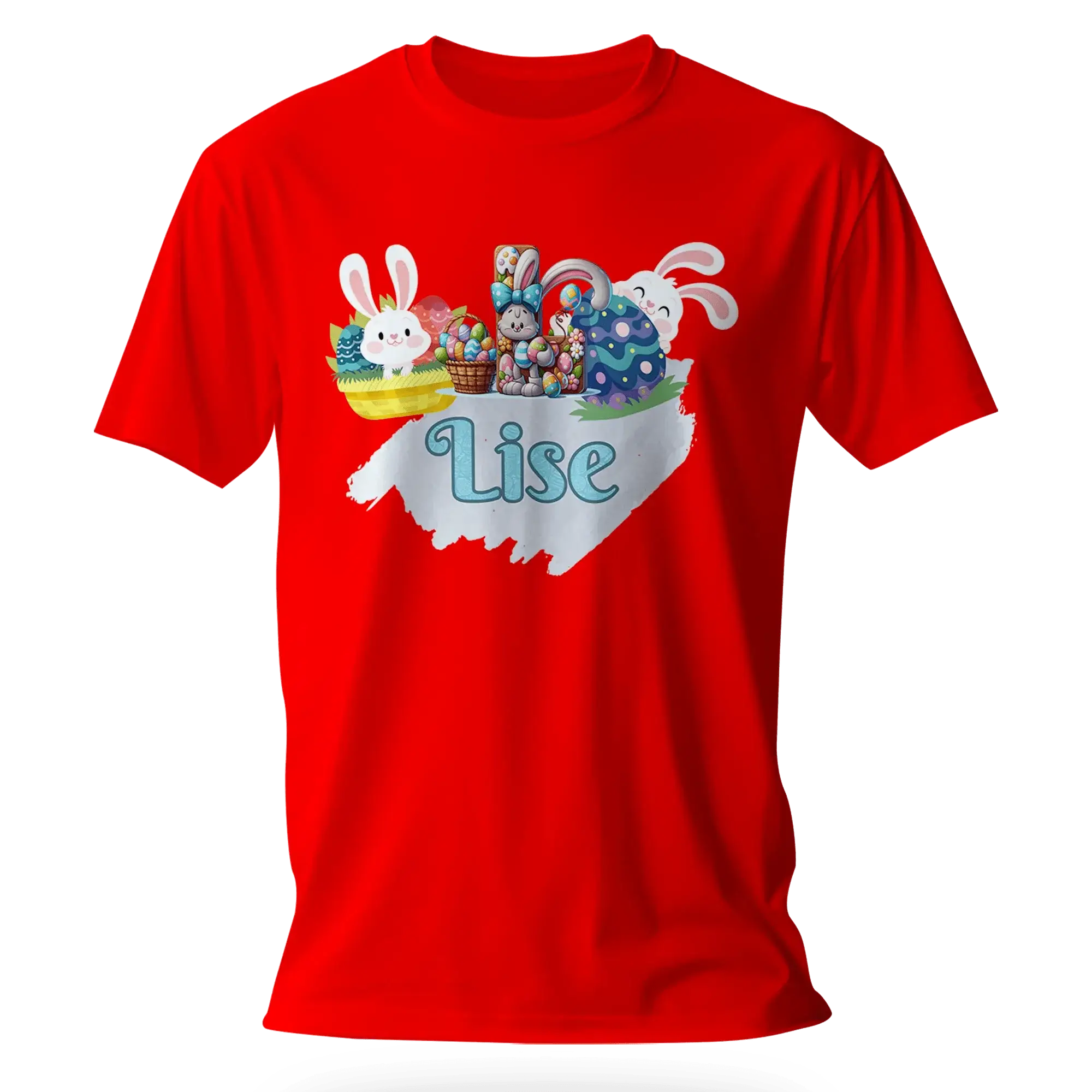 T-shirt personnalisé motif lapin de Pâques et seau de bonbons pour filles - Initiale et Prénom - MiniLook