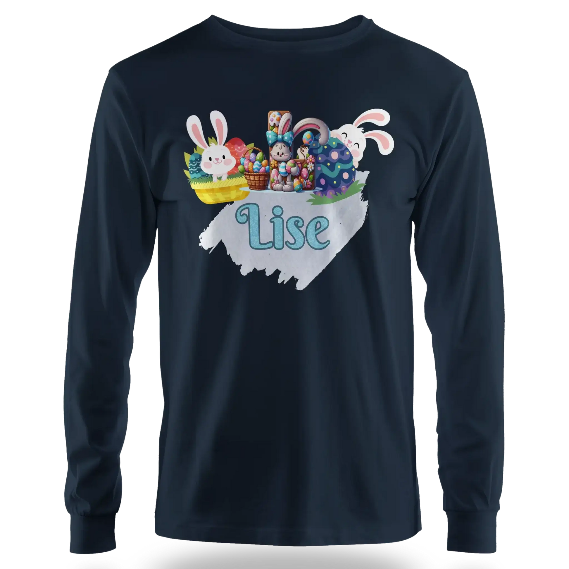 T-shirt personnalisé motif lapin de Pâques et seau de bonbons pour filles - Initiale et Prénom - MiniLook