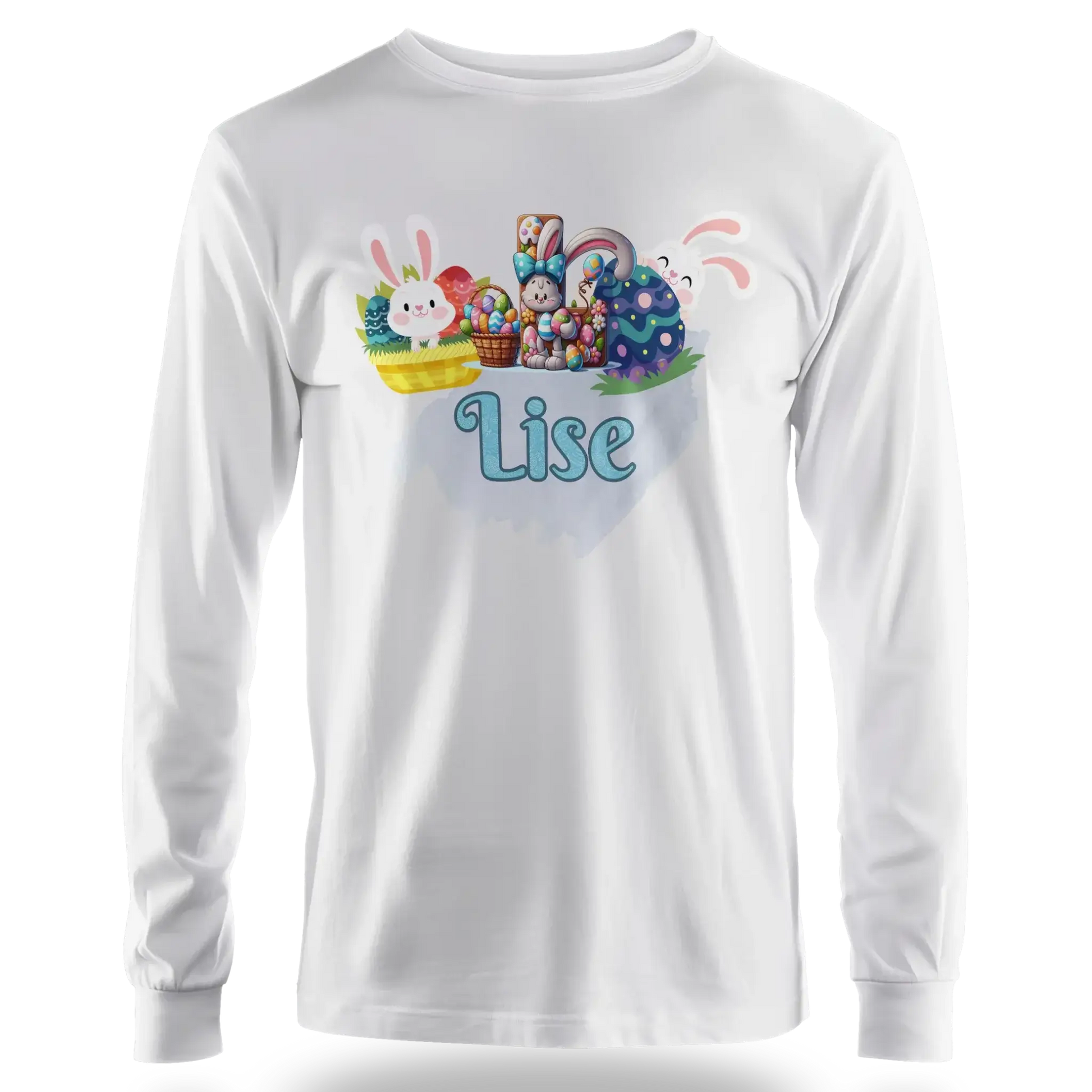 T-shirt personnalisé motif lapin de Pâques et seau de bonbons pour filles - Initiale et Prénom - MiniLook