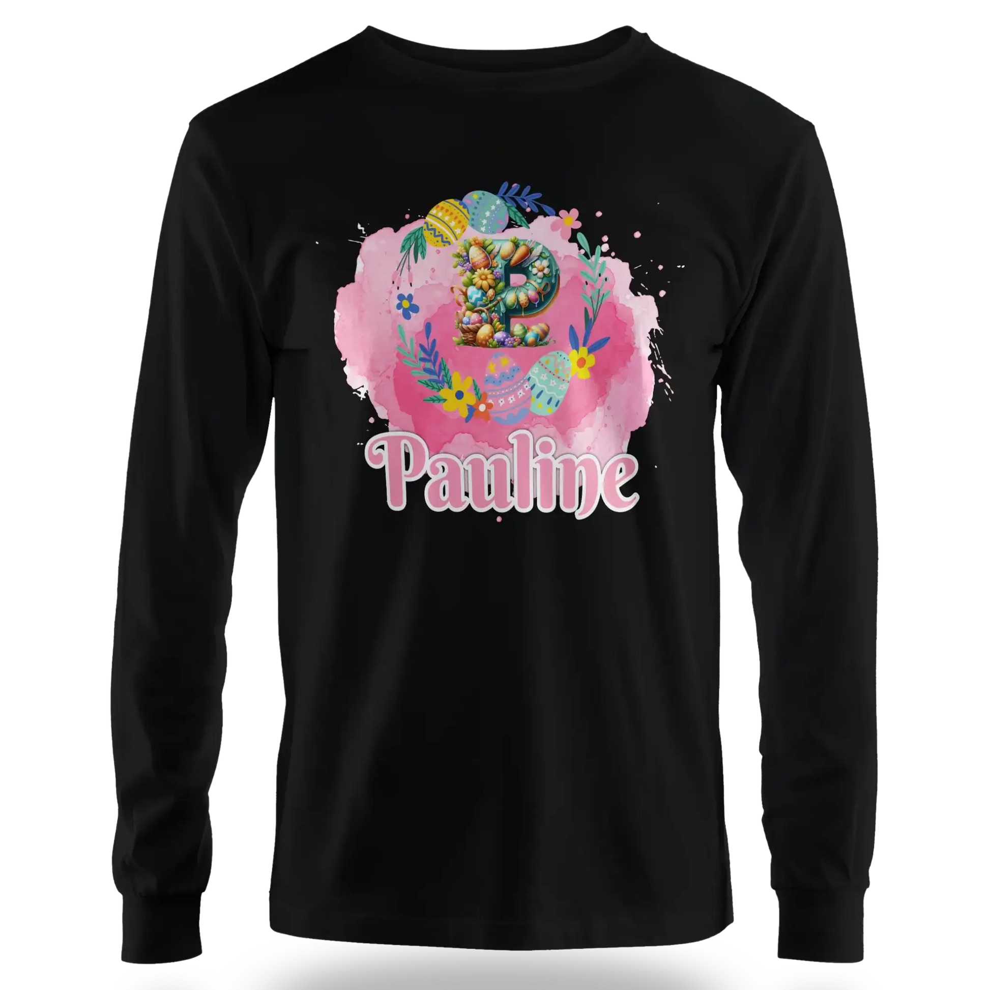 T-Shirt Personnalisé Motif Oeuf de Pâques & Fleurs Pour Fille - Initiale et Prénom - MiniLook