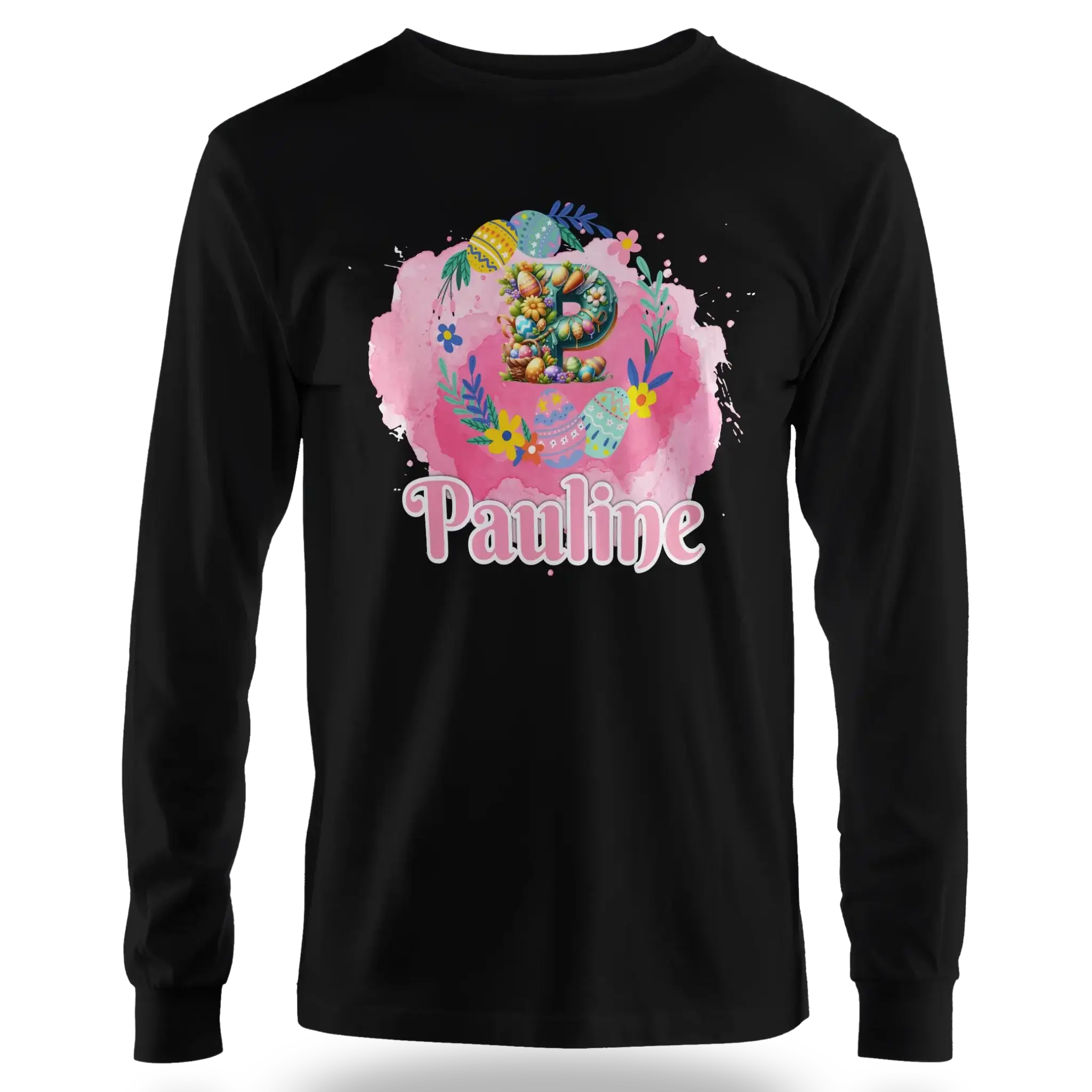 T-Shirt Personnalisé Motif Oeuf de Pâques & Fleurs Pour Fille - Initiale et Prénom - MiniLook