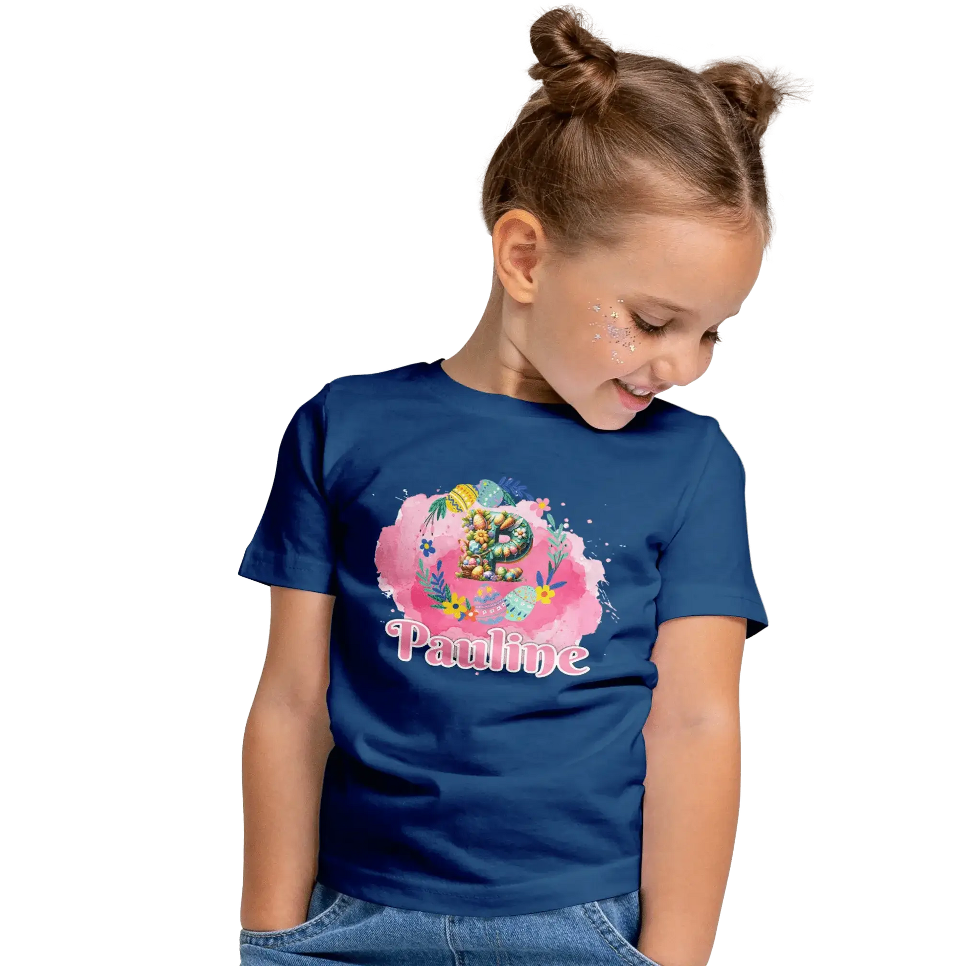 T-Shirt Personnalisé Motif Oeuf de Pâques & Fleurs Pour Fille - Initiale et Prénom - MiniLook