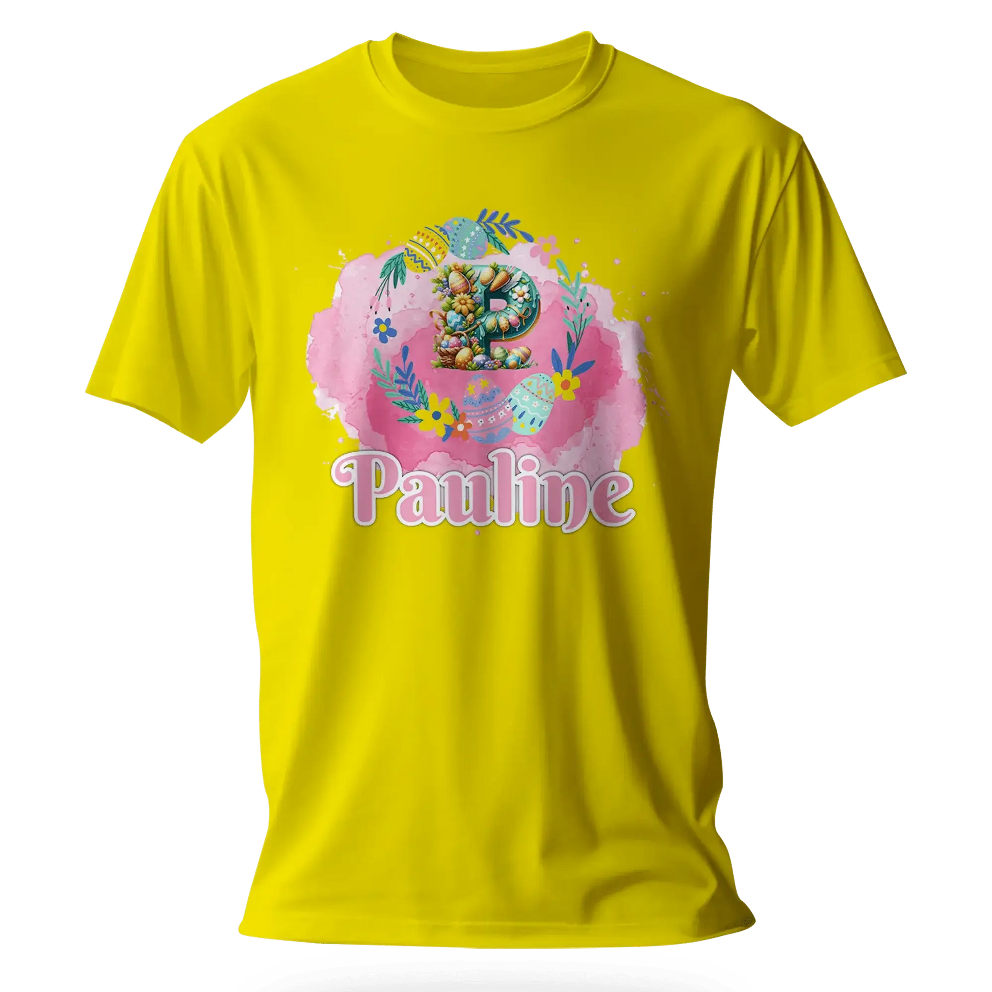 T-Shirt Personnalisé Motif Oeuf de Pâques & Fleurs Pour Fille - Initiale et Prénom - MiniLook