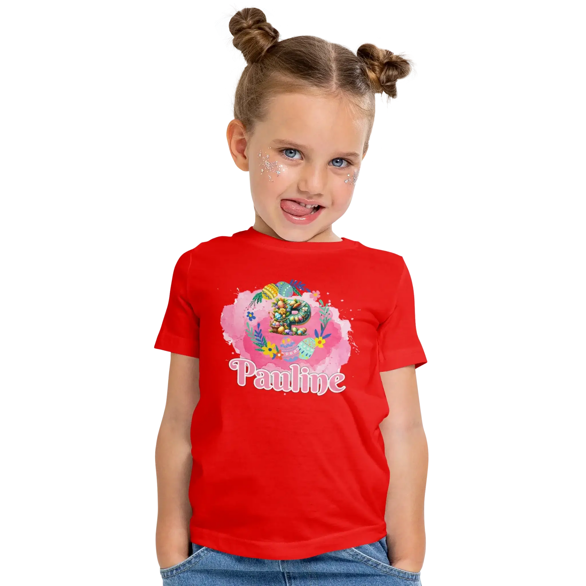 T-Shirt Personnalisé Motif Oeuf de Pâques & Fleurs Pour Fille - Initiale et Prénom - MiniLook