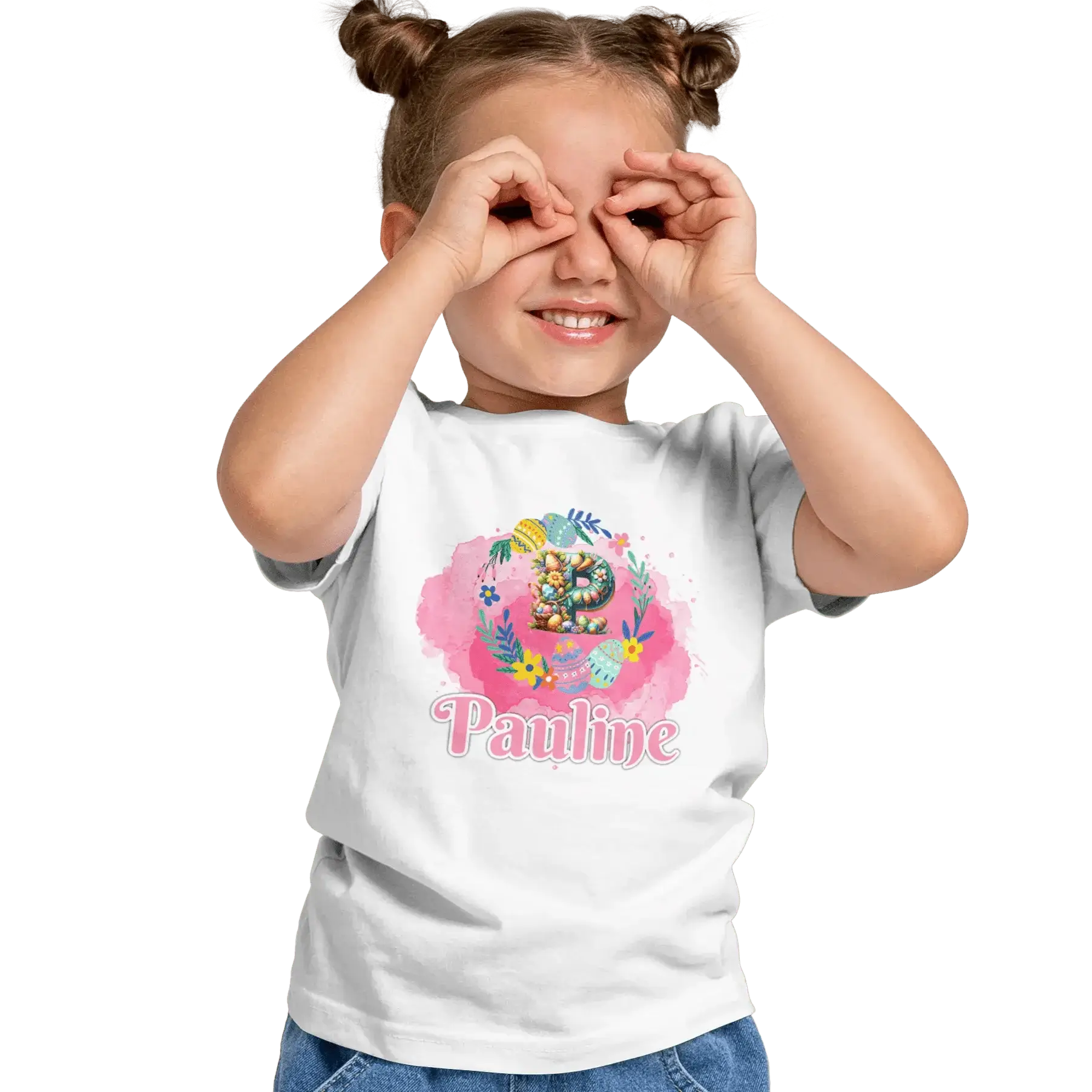 T-Shirt Personnalisé Motif Oeuf de Pâques & Fleurs Pour Fille - Initiale et Prénom - MiniLook