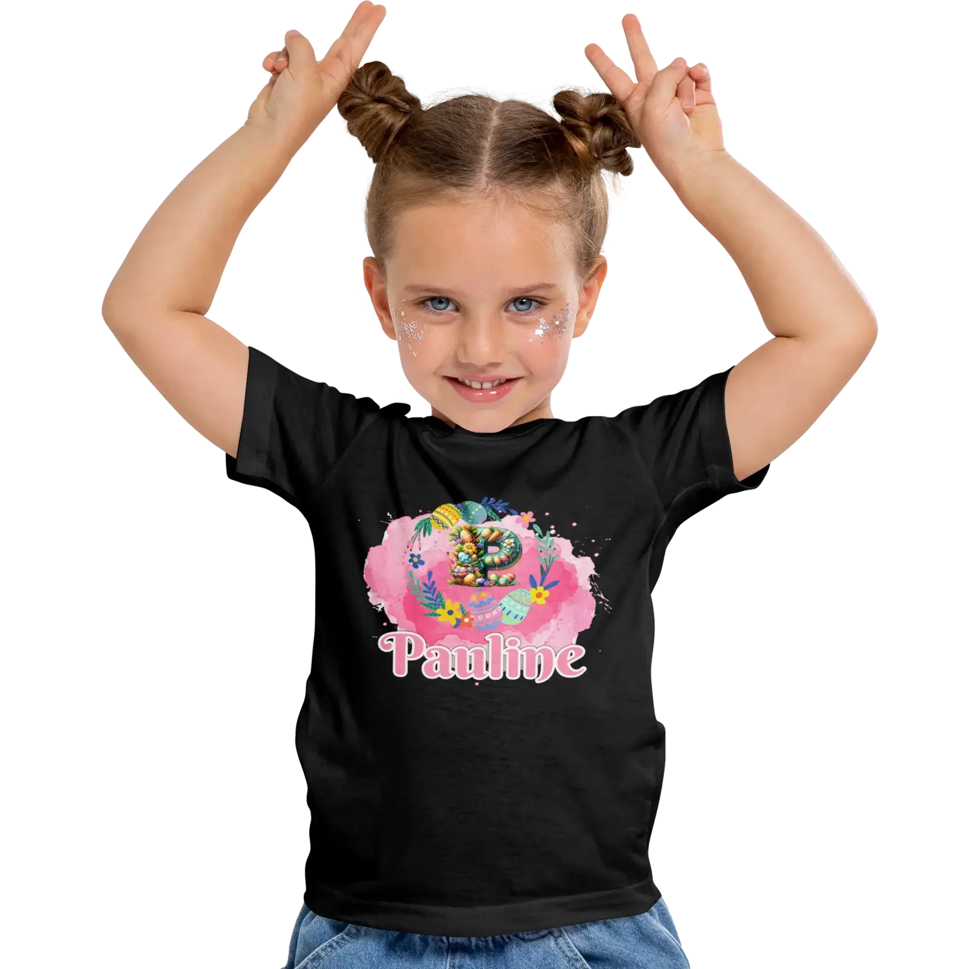 T-Shirt Personnalisé Motif Oeuf de Pâques & Fleurs Pour Fille - Initiale et Prénom - MiniLook