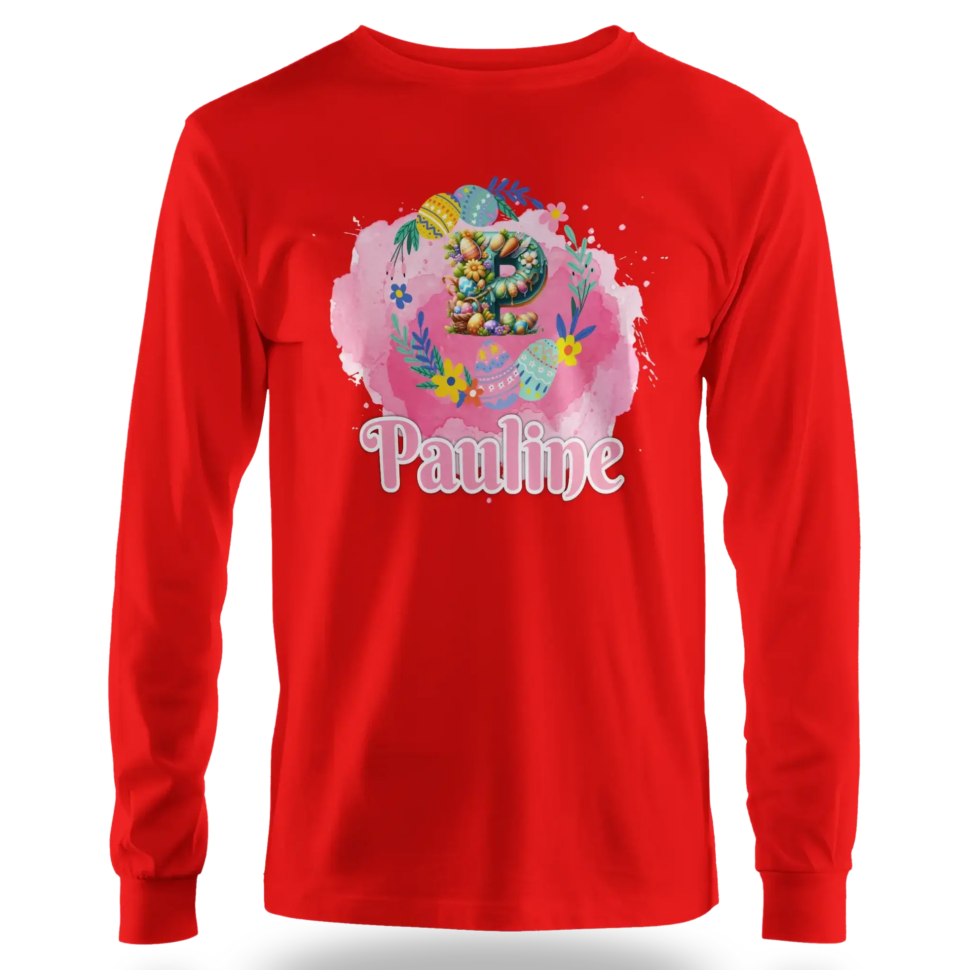 T-Shirt Personnalisé Motif Oeuf de Pâques & Fleurs Pour Fille - Initiale et Prénom - MiniLook