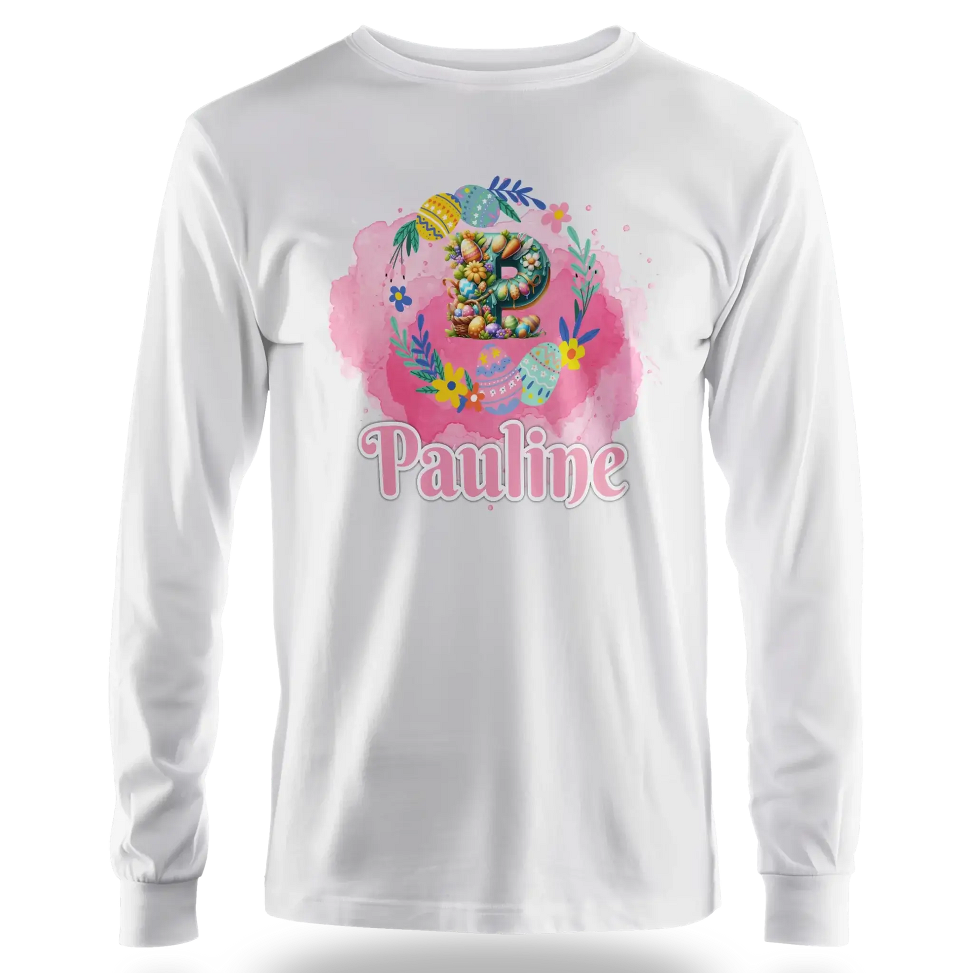 T-Shirt Personnalisé Motif Oeuf de Pâques & Fleurs Pour Fille - Initiale et Prénom - MiniLook