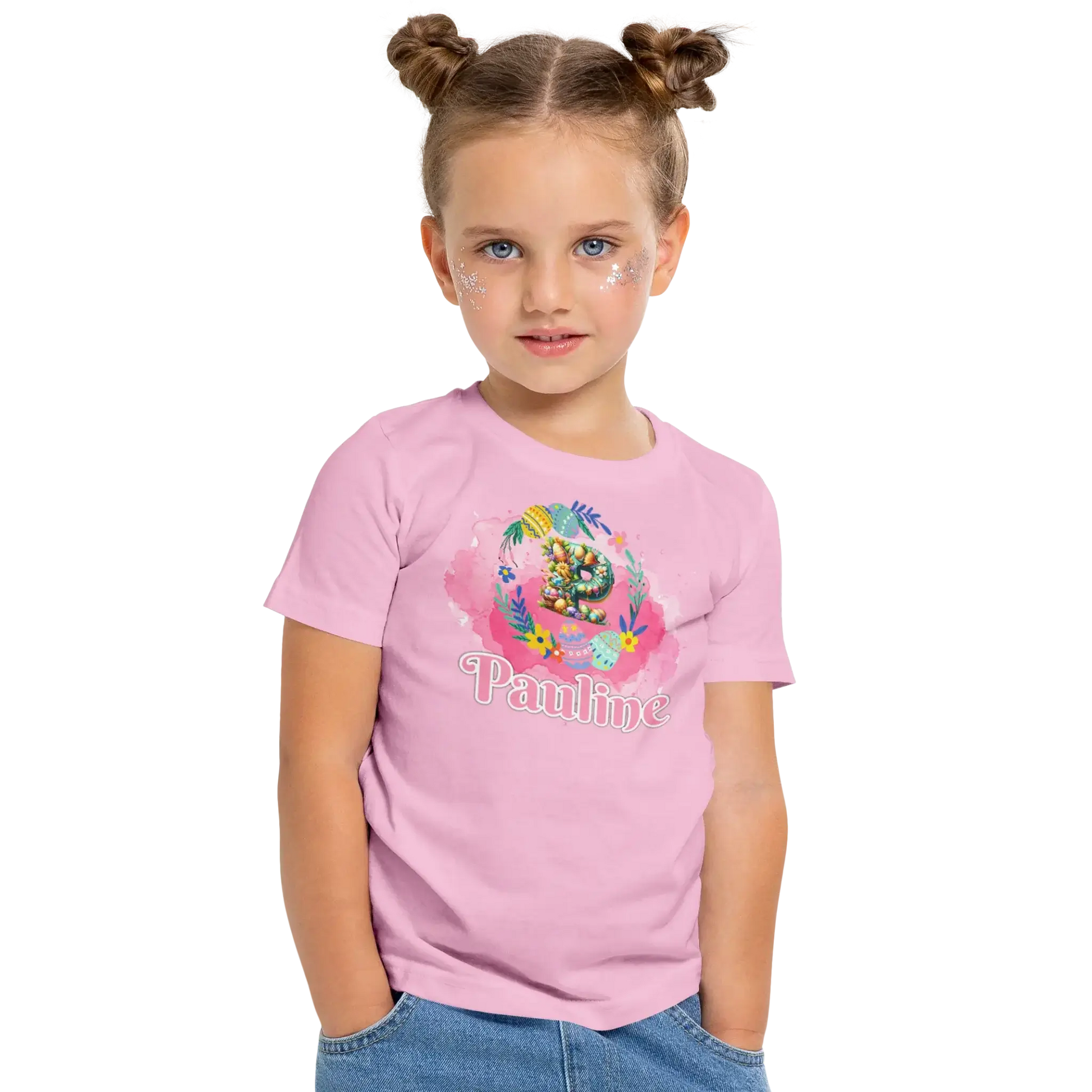 T-Shirt Personnalisé Motif Oeuf de Pâques & Fleurs Pour Fille - Initiale et Prénom - MiniLook