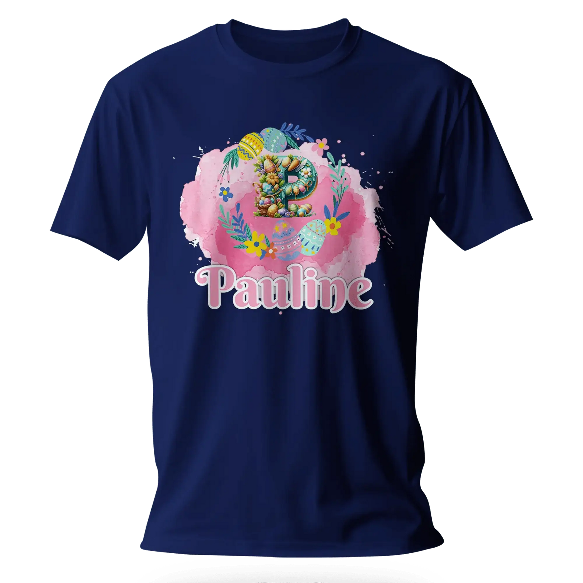 T-Shirt Personnalisé Motif Oeuf de Pâques & Fleurs Pour Fille - Initiale et Prénom - MiniLook