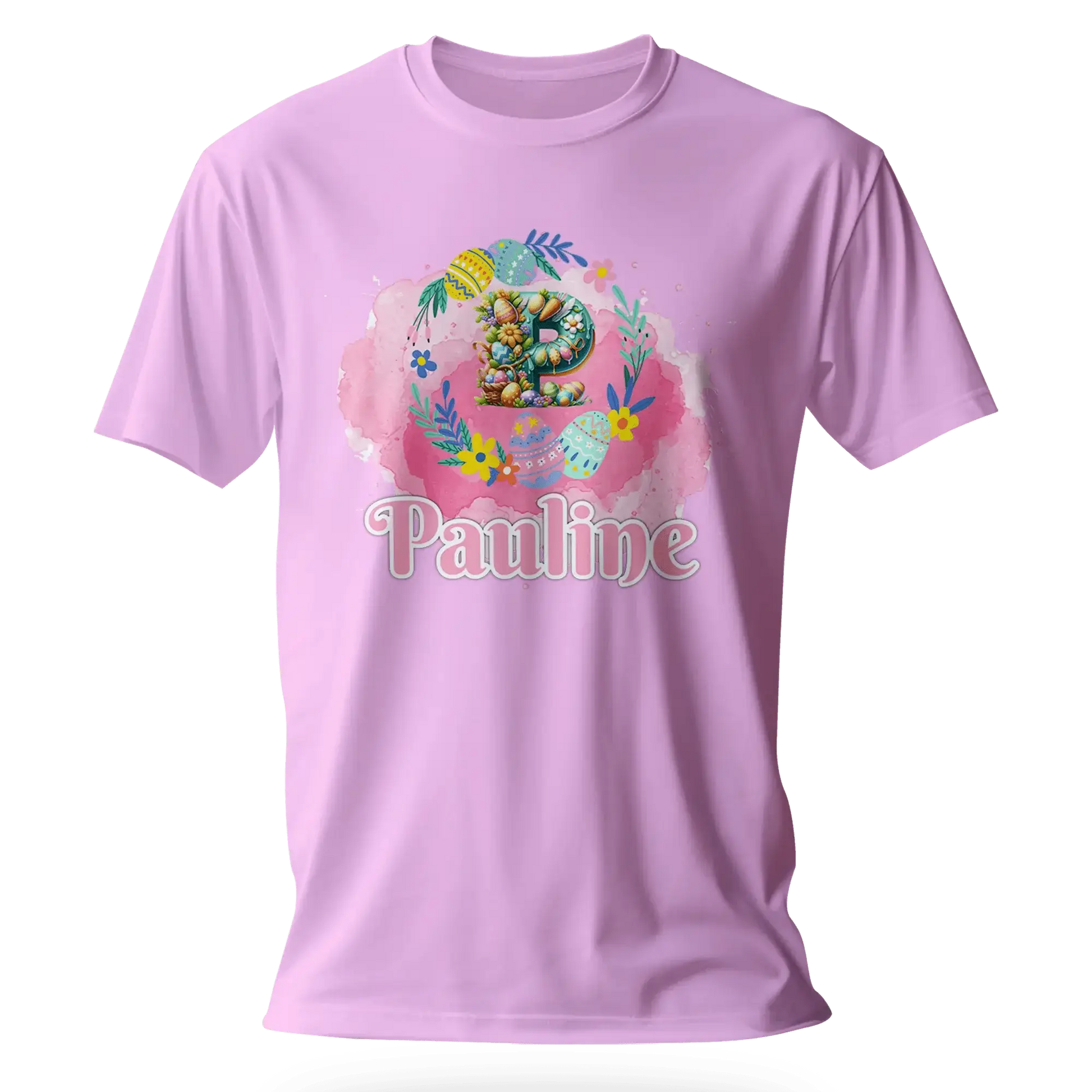 T-Shirt Personnalisé Motif Oeuf de Pâques & Fleurs Pour Fille - Initiale et Prénom - MiniLook