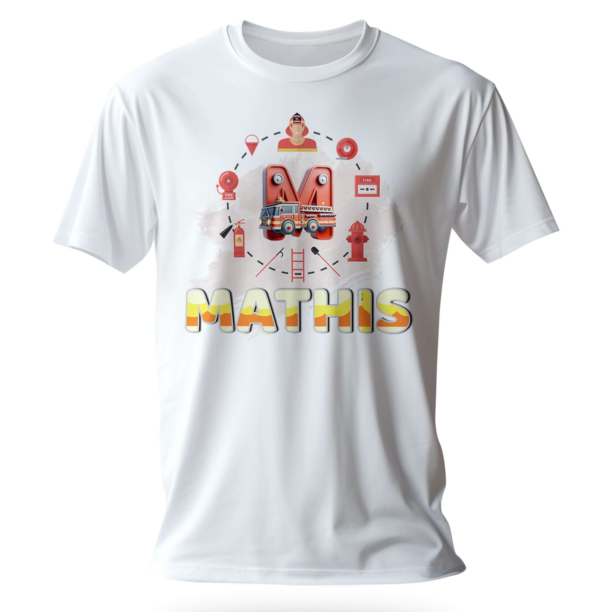 T-Shirt Personnalisé Pompier Emoji & Design Feu - Initiale et Prénom - MiniLook