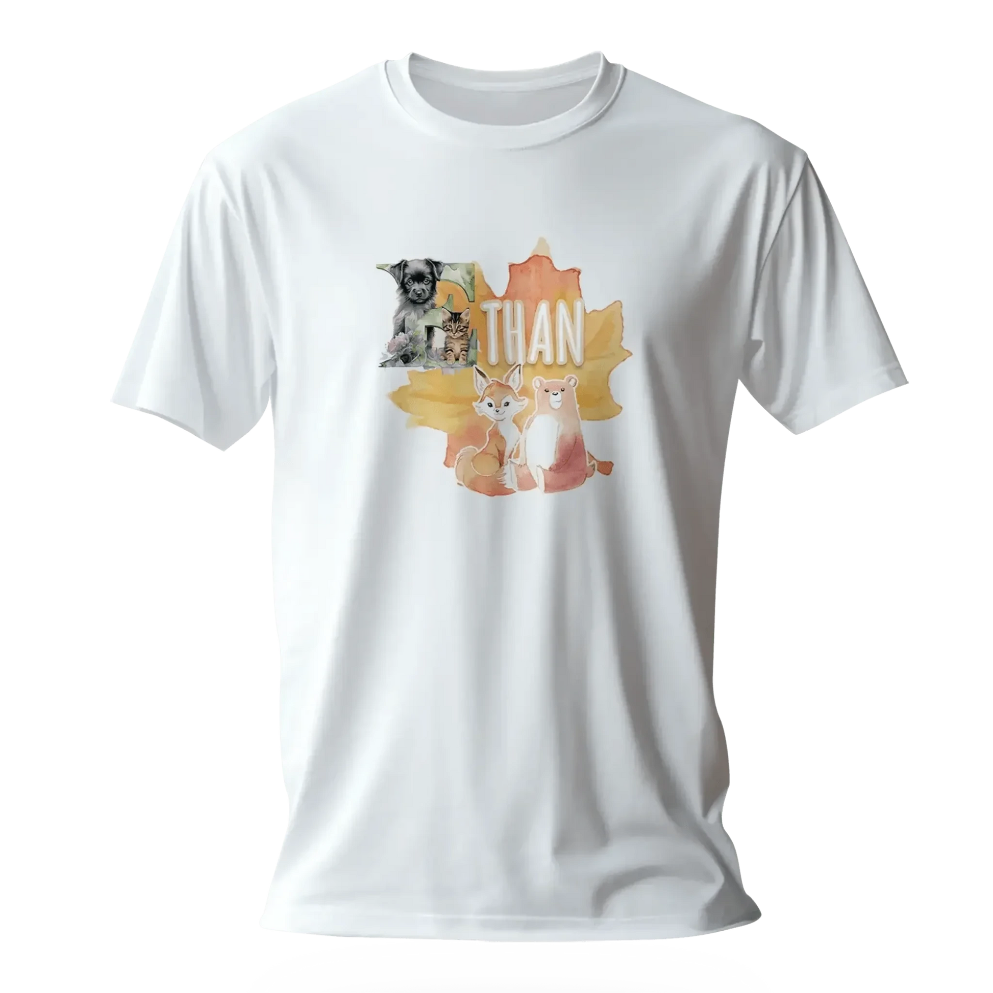 T shirt personnalisé pour enfants - Animaux d'automne avec initiale et prénom - MiniLook