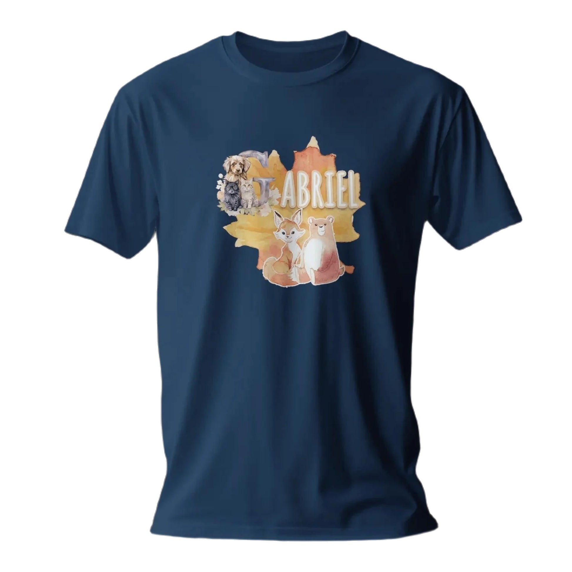 T shirt personnalisé pour enfants - Animaux d'automne avec initiale et prénom - MiniLook