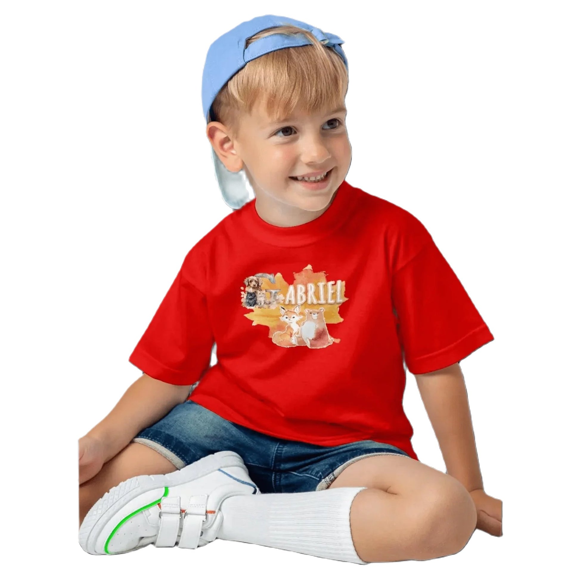 T shirt personnalisé pour enfants - Animaux d'automne avec initiale et prénom - MiniLook