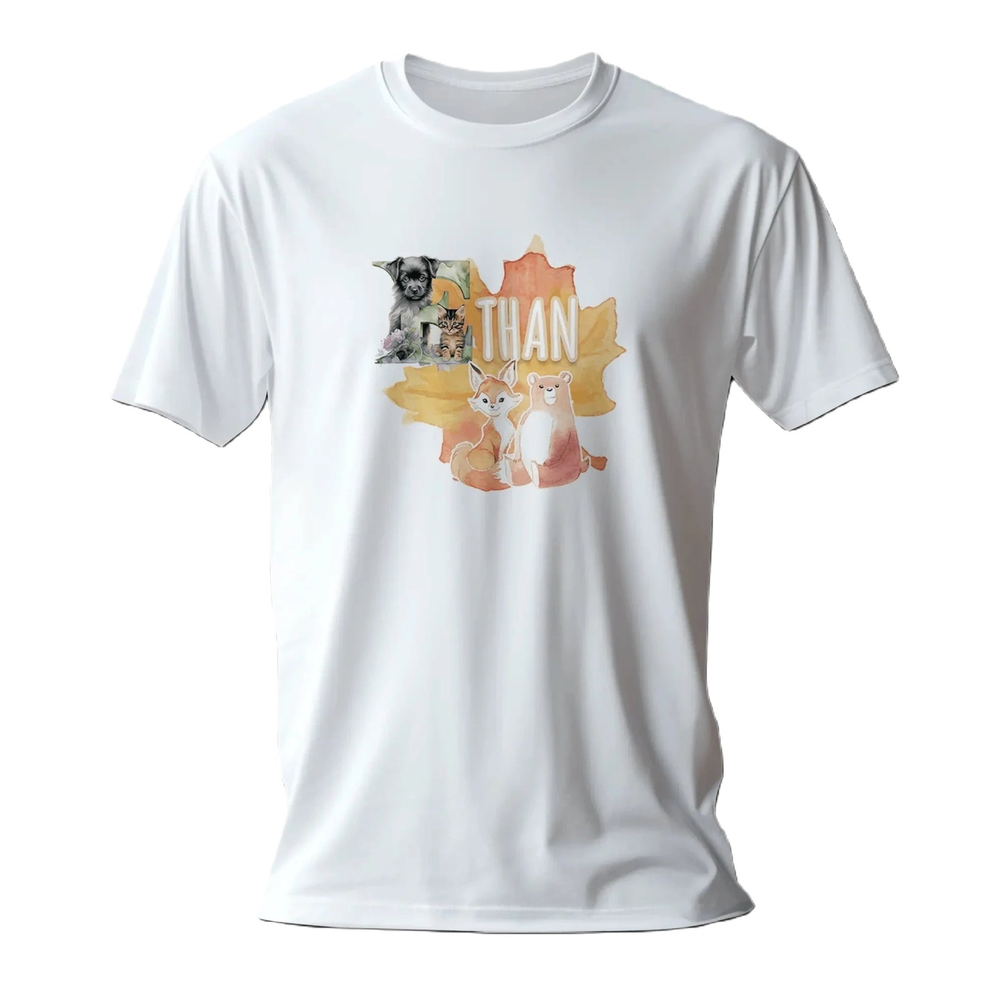 T shirt personnalisé pour enfants - Animaux d'automne avec initiale et prénom - MiniLook