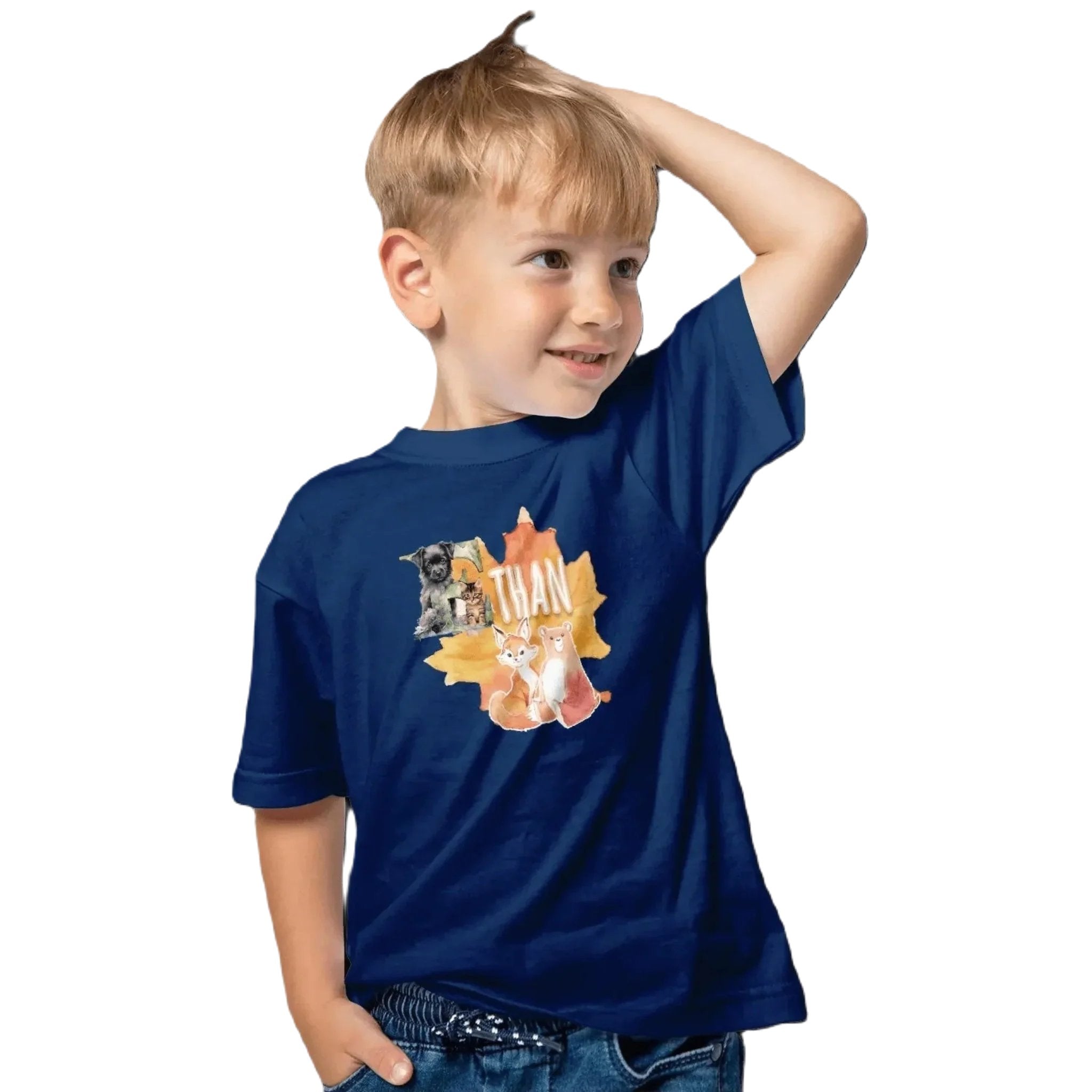 T shirt personnalisé pour enfants - Animaux d'automne avec initiale et prénom - MiniLook