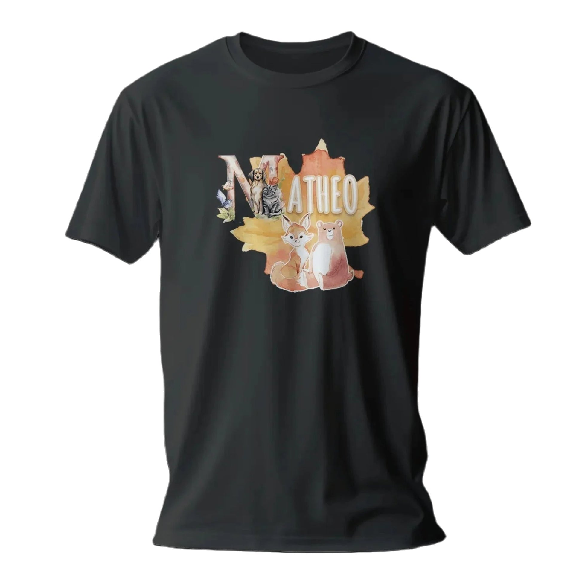 T shirt personnalisé pour enfants - Animaux d'automne avec initiale et prénom - MiniLook