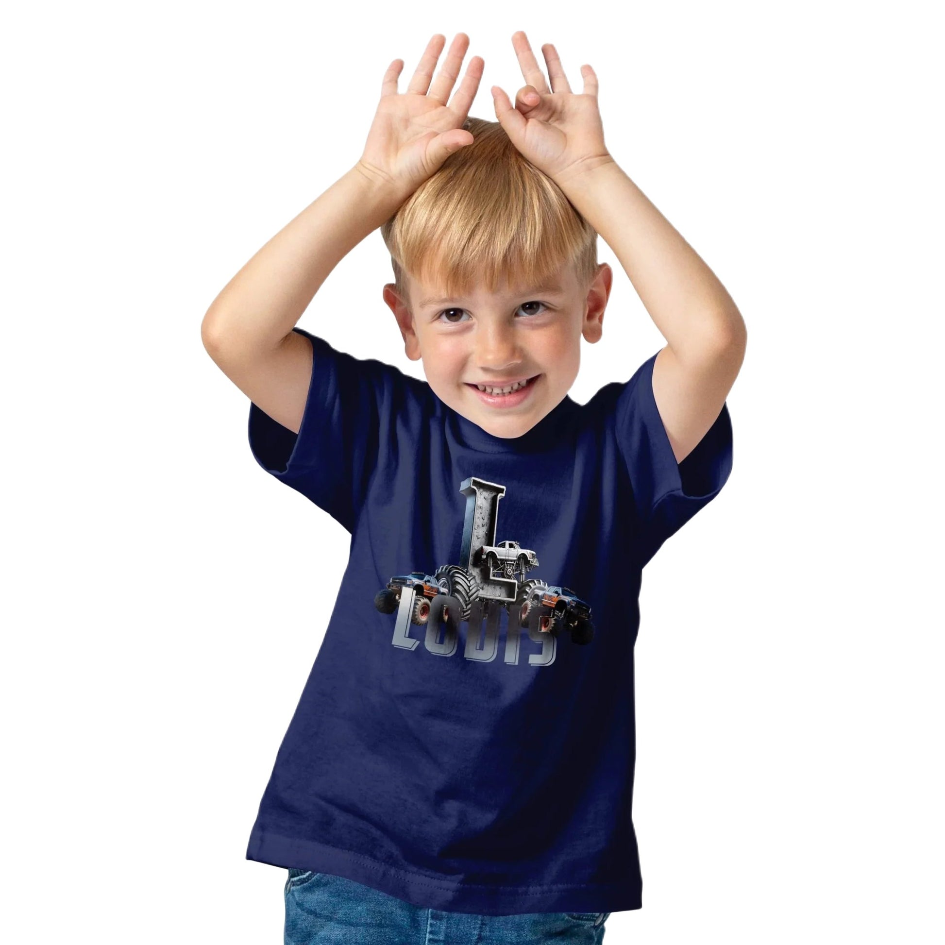 T shirt personnalisé pour enfants - Camion de course avec initiale et prenom - MiniLook