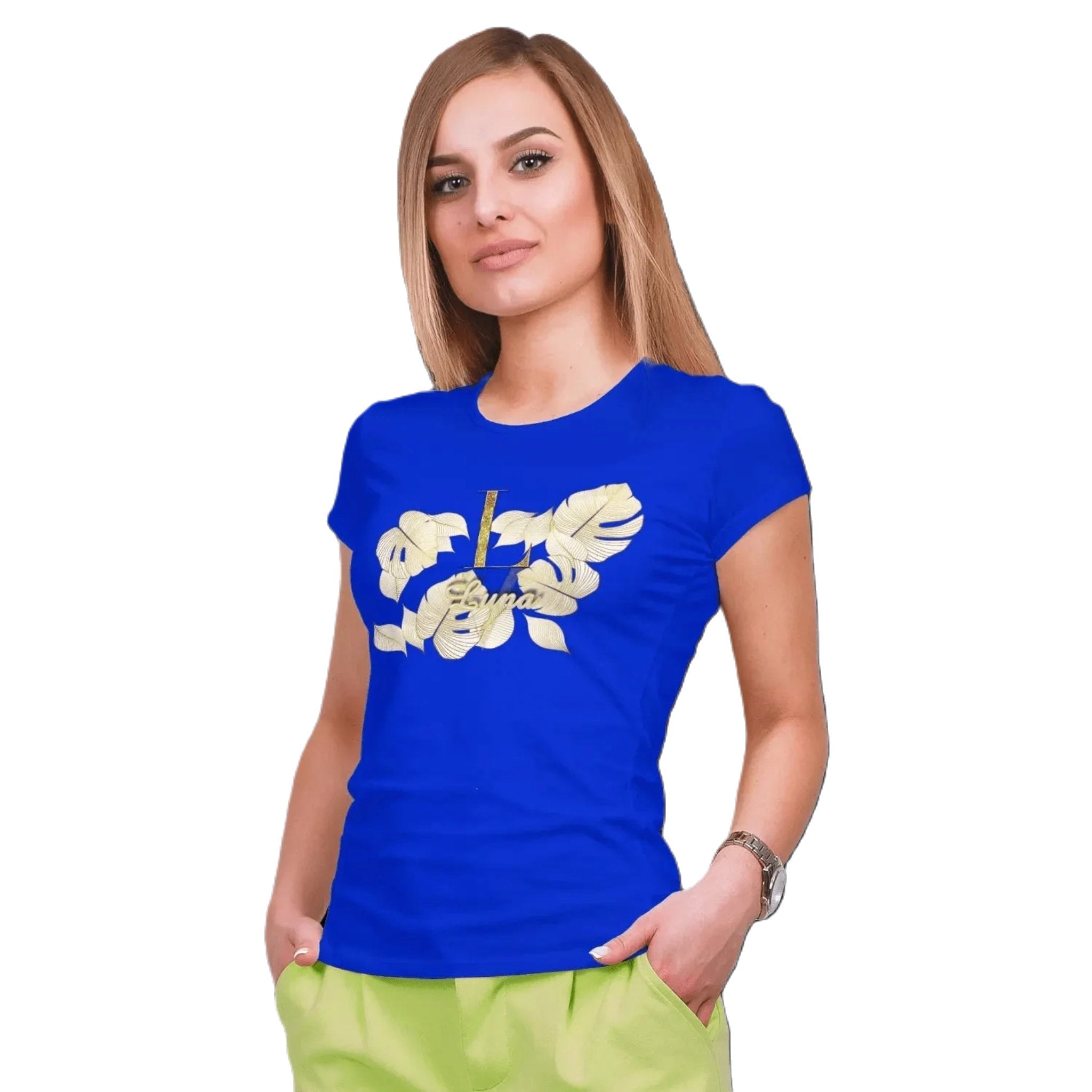 T shirt personnalisé pour femme - Motif feuille d'or avec prénom et initiale - MiniLook