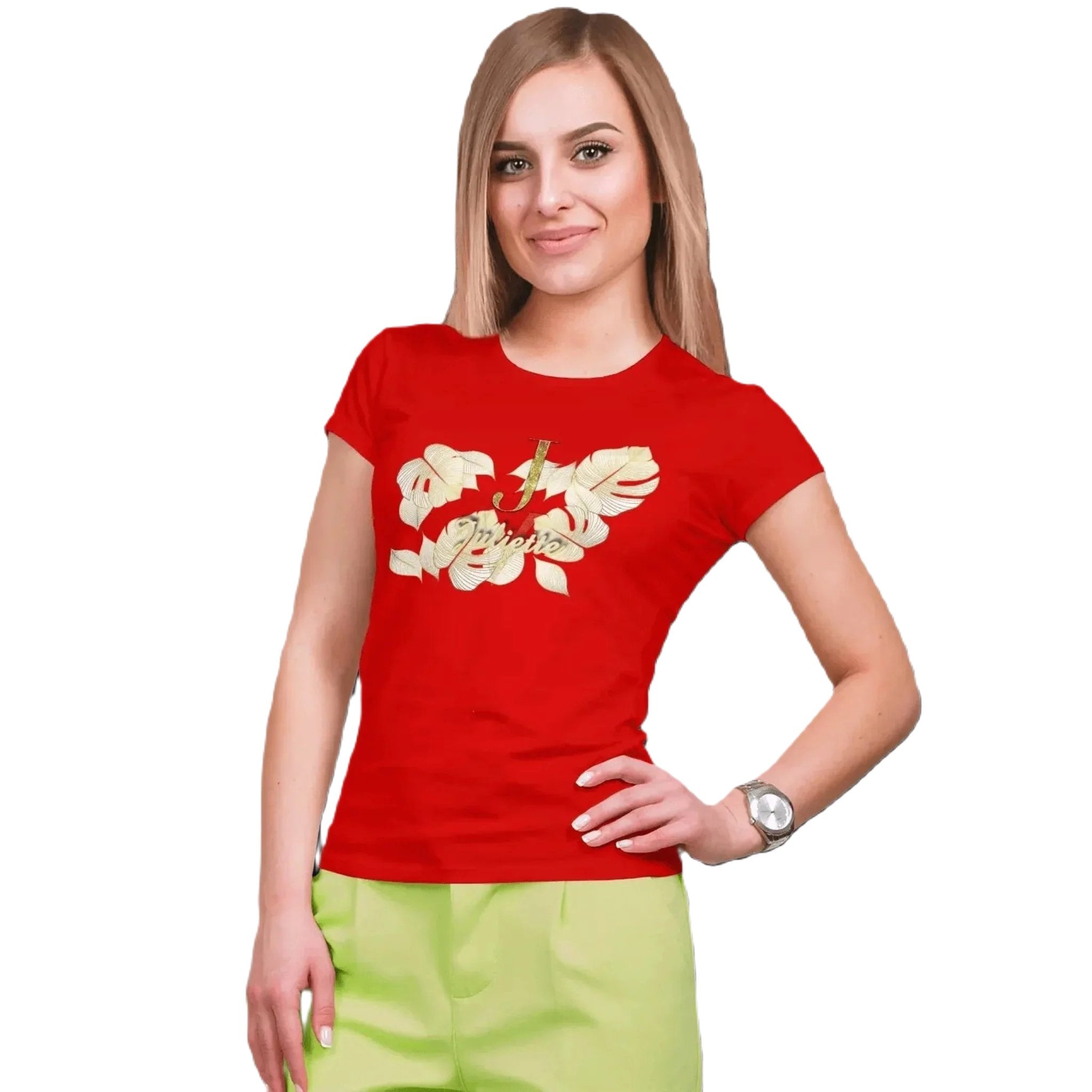 T shirt personnalisé pour femme - Motif feuille d'or avec prénom et initiale - MiniLook