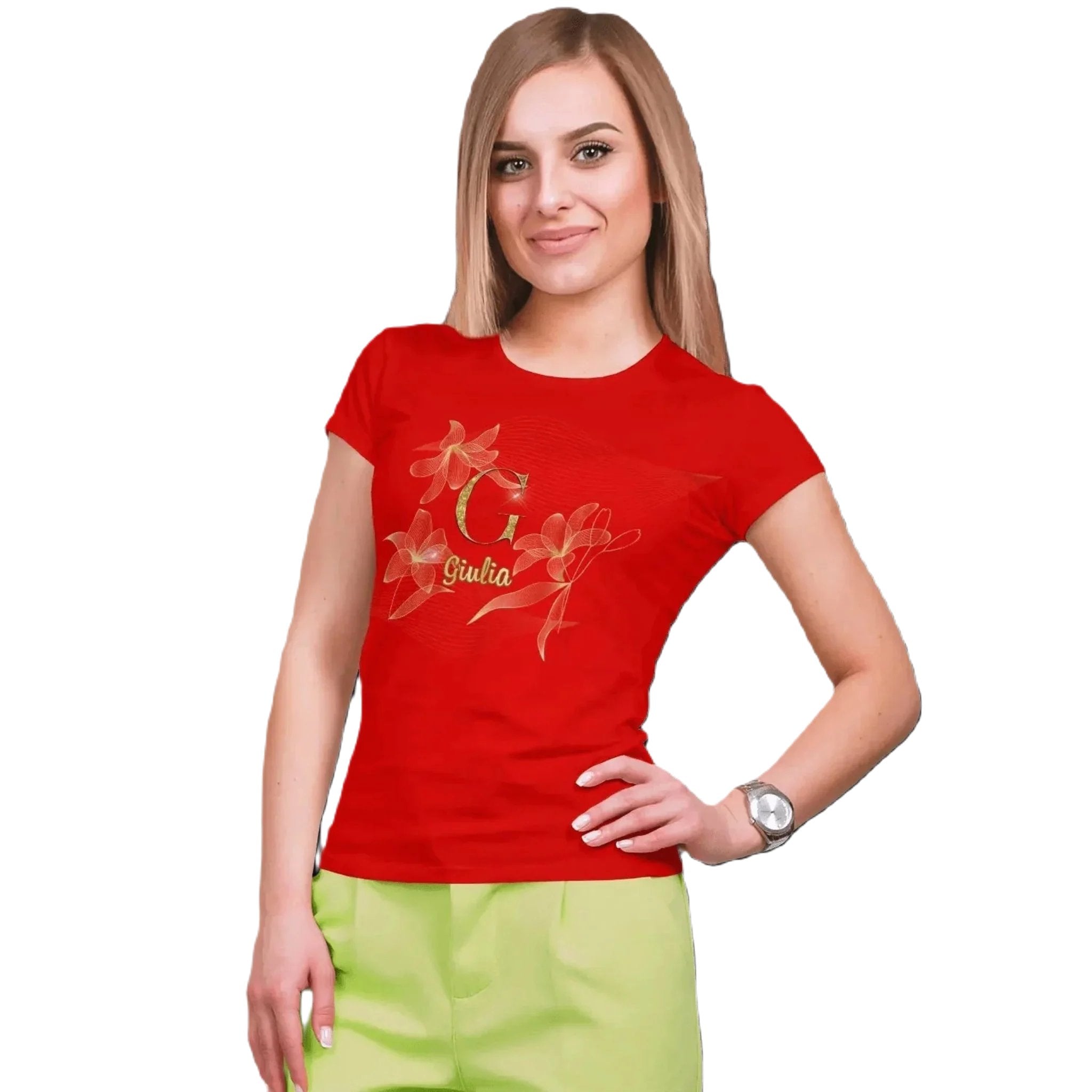 T shirt personnalisé pour femme - Motif fleur de lotus doré avec prénom et initiale - MiniLook