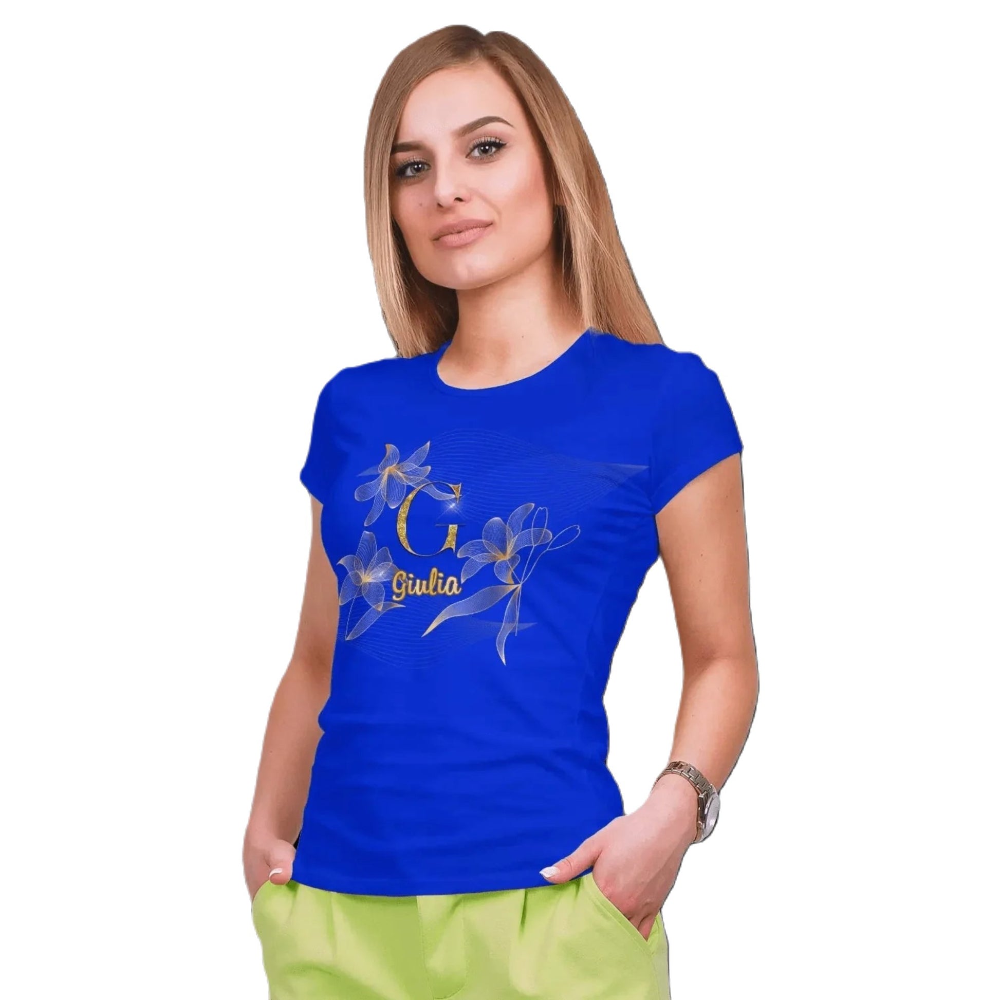 T shirt personnalisé pour femme - Motif fleur de lotus doré avec prénom et initiale - MiniLook